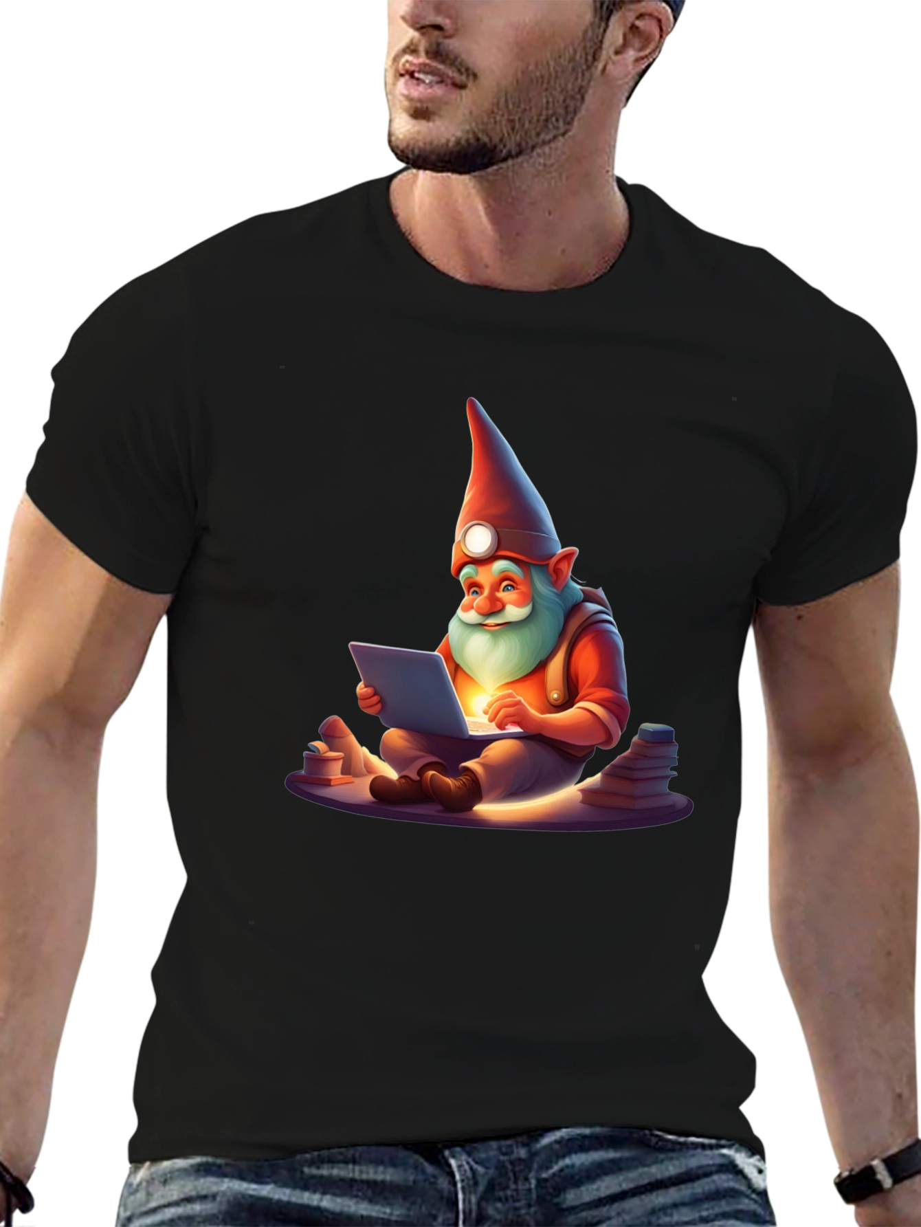 Black Gnome Techie T-Shirt - Novelty Graphic Tee view 6