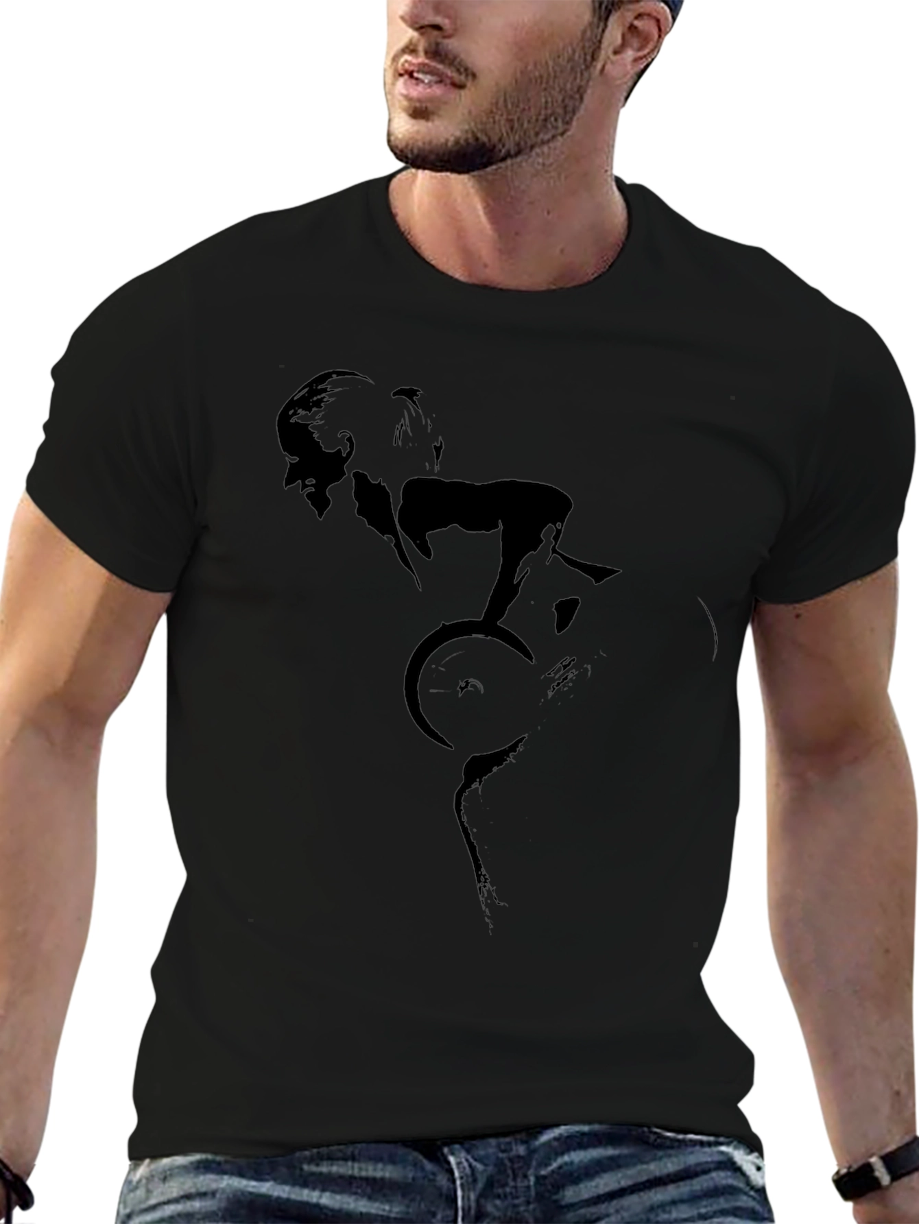 Black Cyclist Silhouette Graphic Tee - Black view 6
