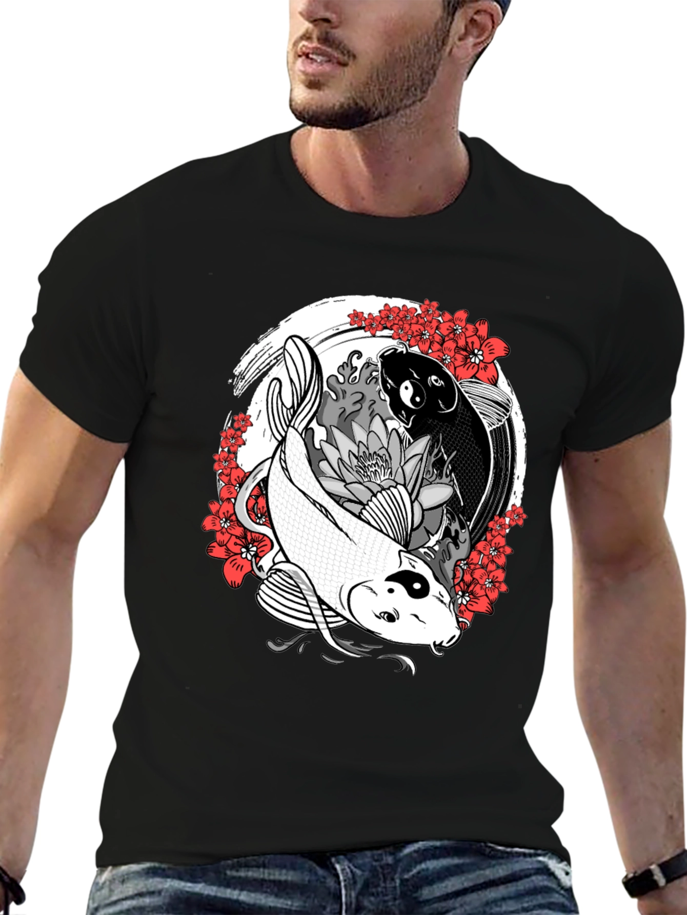 Black Yin Yang Koi Fish Graphic Tee - Harmony & Balance view 6