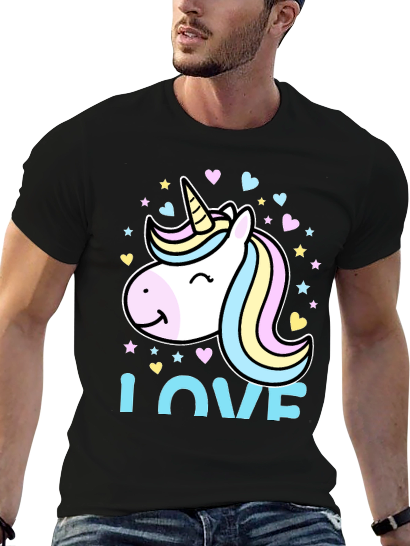 Black Unicorn Love Graphic Tee - Black Cotton Blend T-Shirt view 6