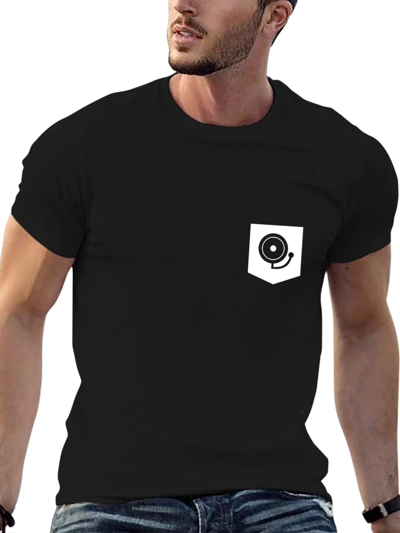 Black Black T-Shirt with Novelty Pocket Design view 6
