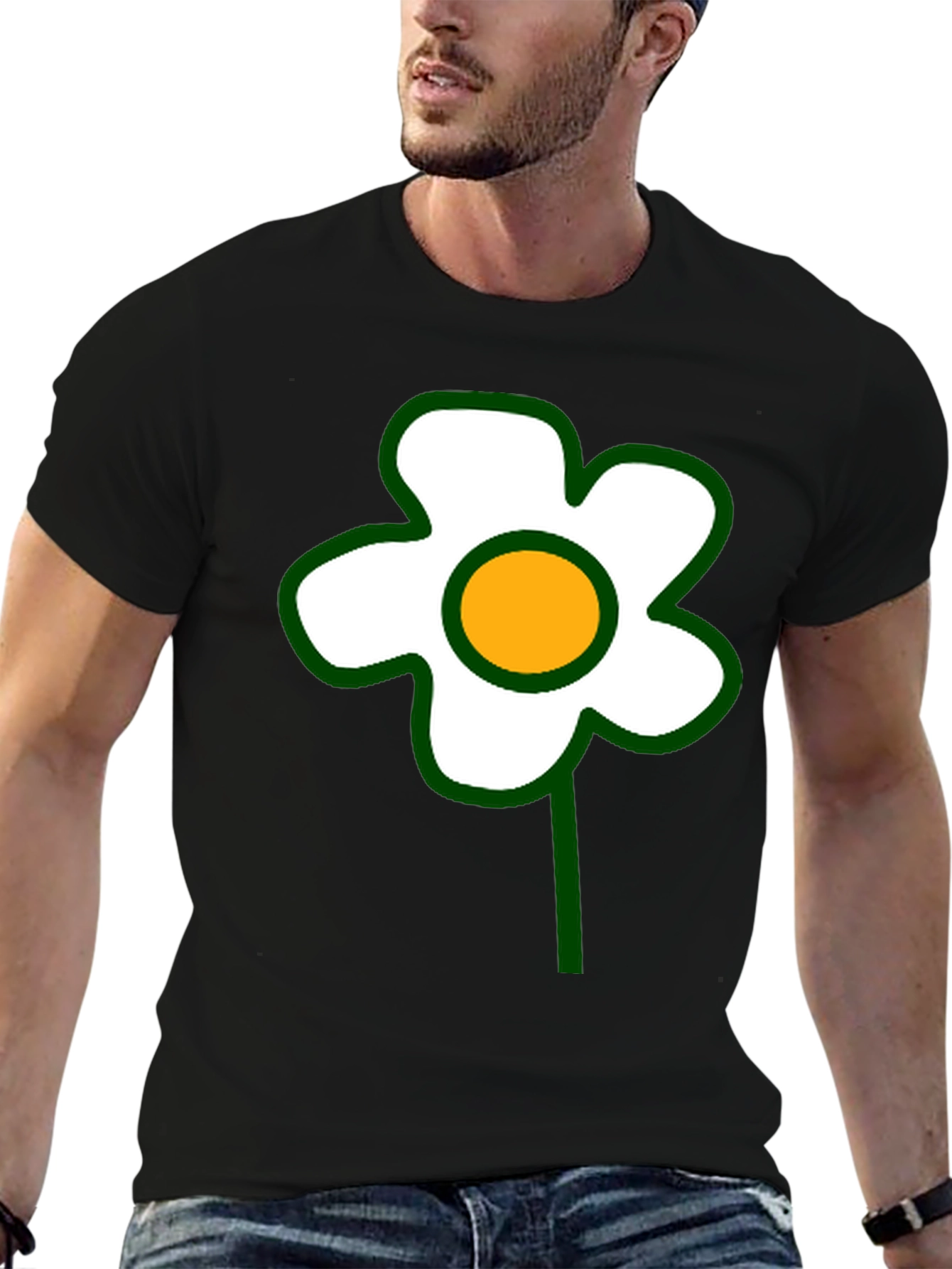 Black Black T-Shirt with Retro Flower Graphic view 6