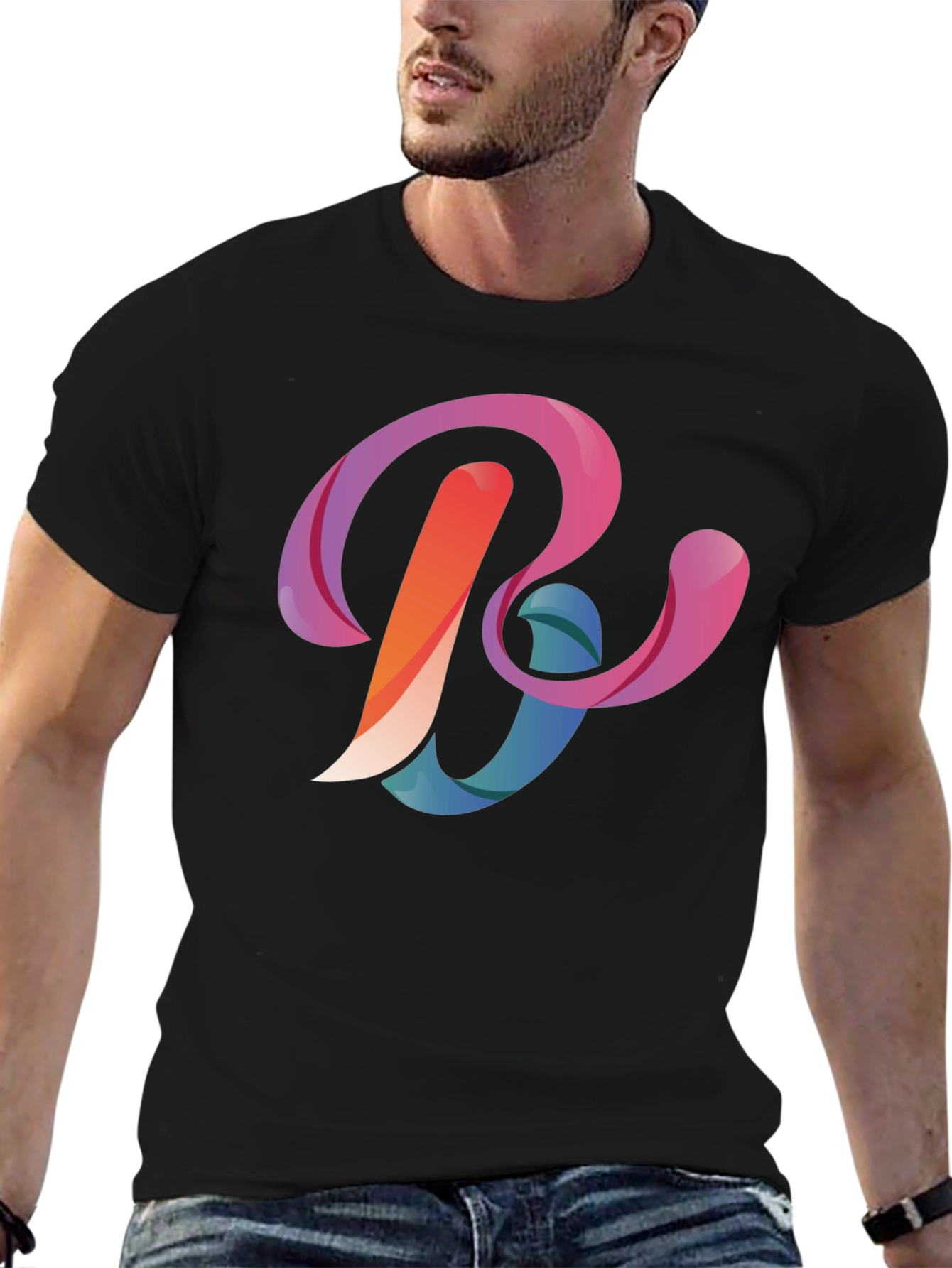 Black Abstract Letter B Graphic Black T-Shirt view 6
