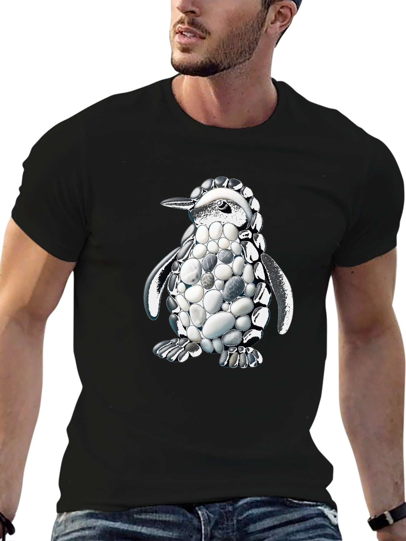 Black Stone Penguin Graphic Tee - Unique Design view 6