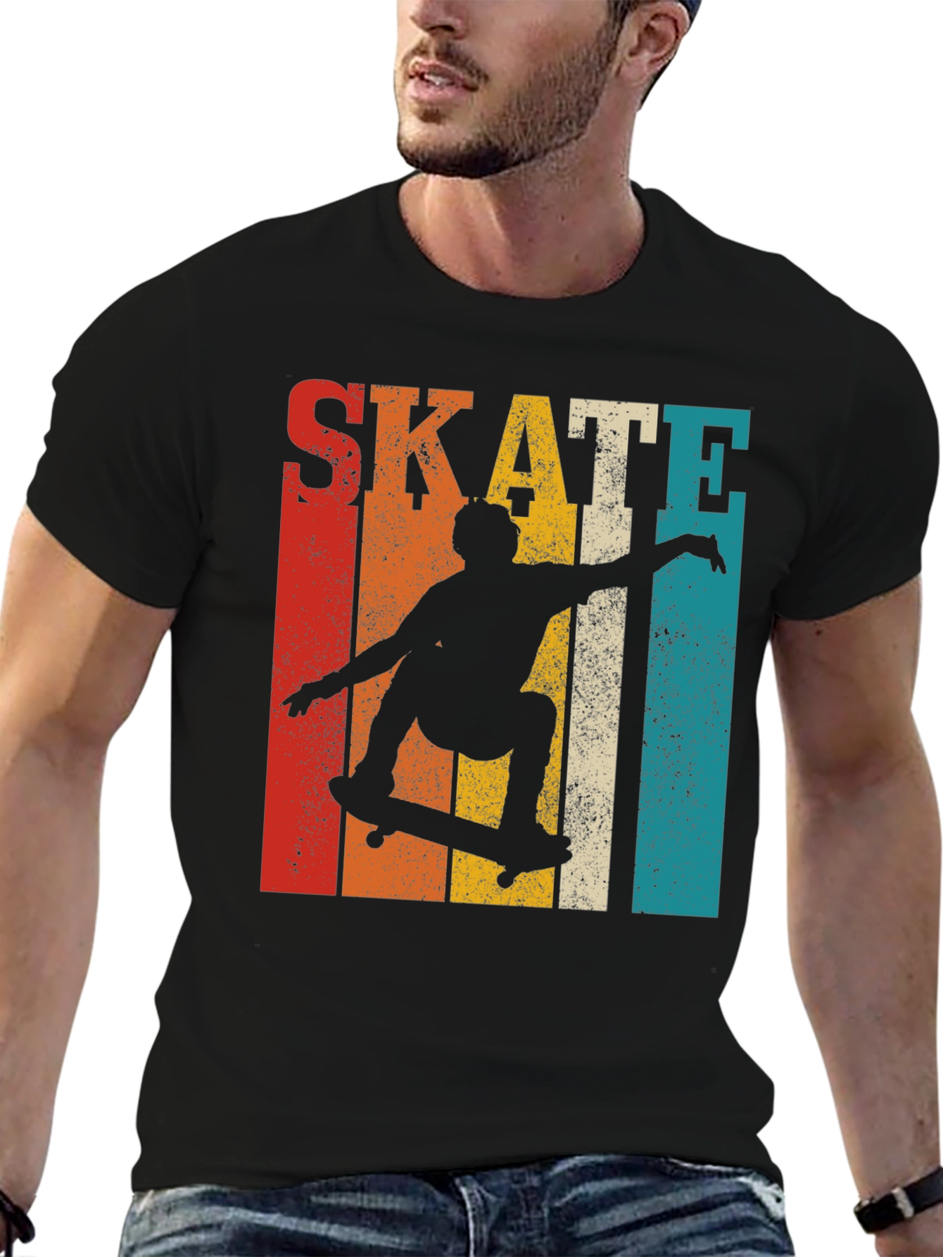 Black Retro Skateboarding Graphic T-Shirt view 6