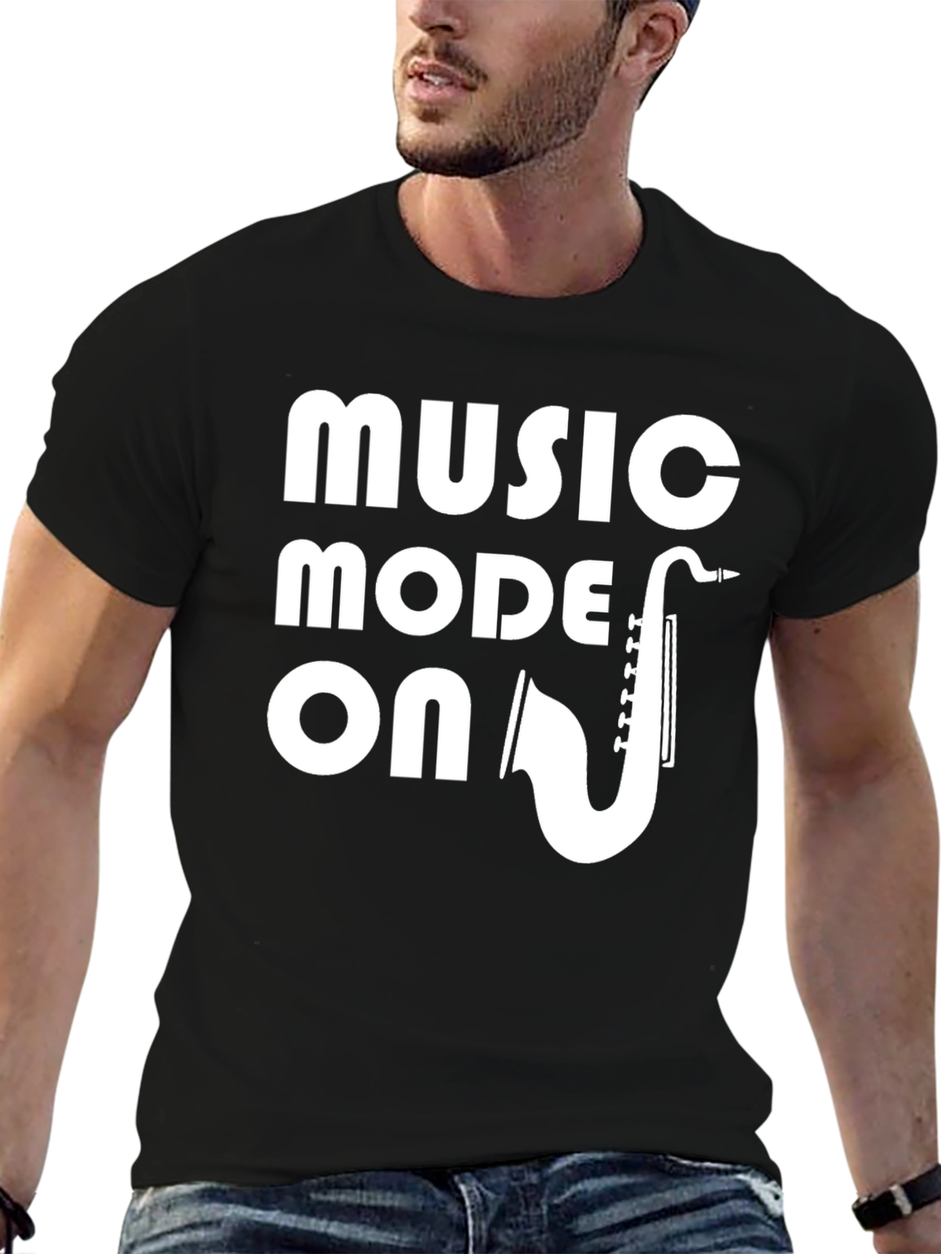 Black Music Mode On T-Shirt - Saxophone Graphic Tee view 6