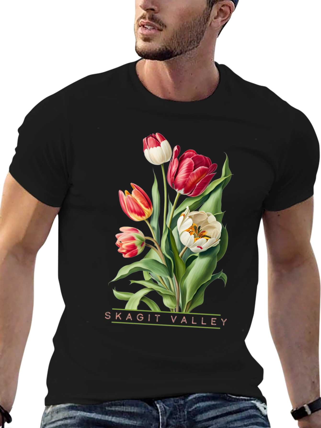 Black Skagit Valley Tulips Graphic Tee view 6