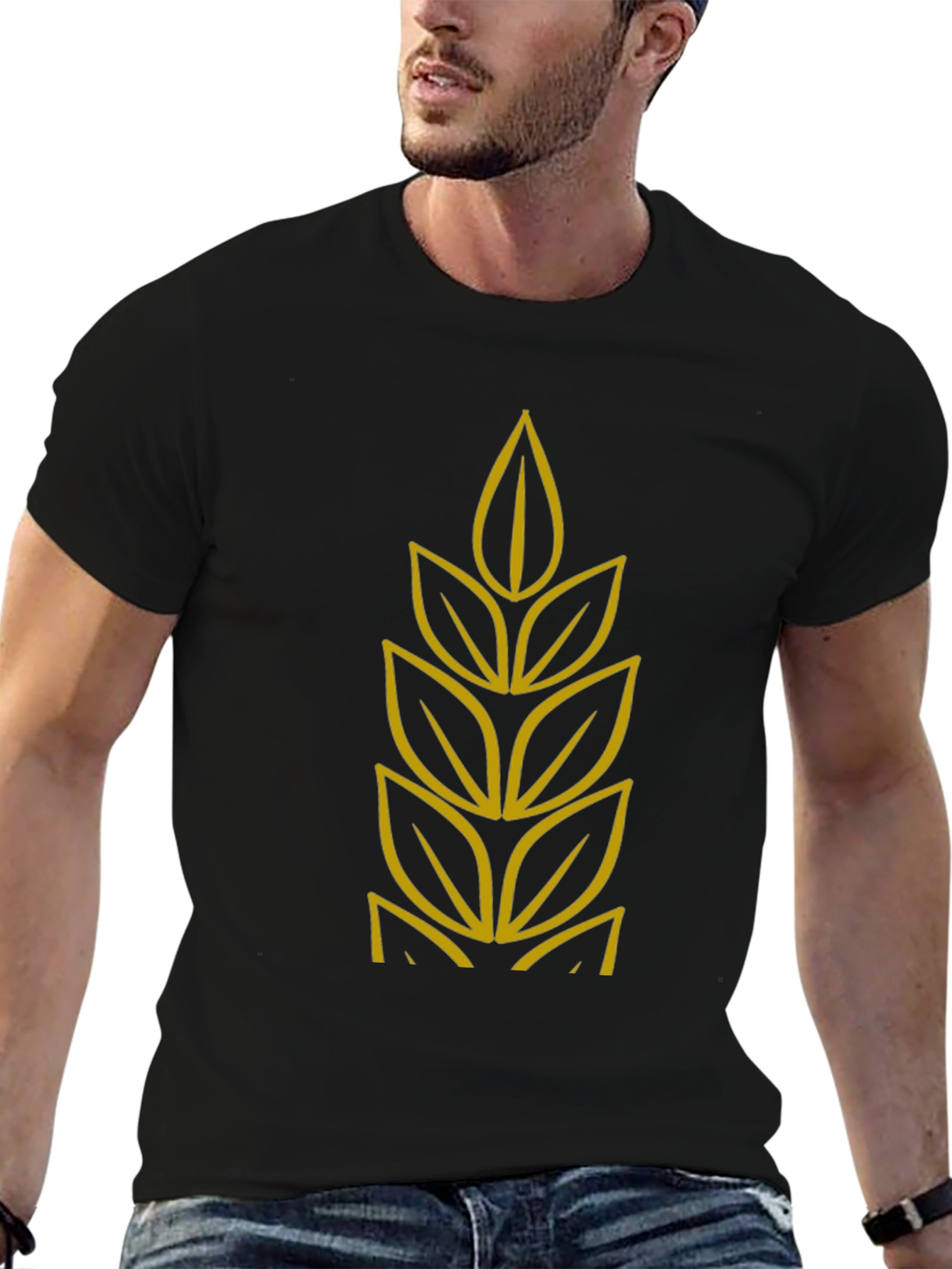 Elegant Leaf Graphic Black T-Shirt - 6
