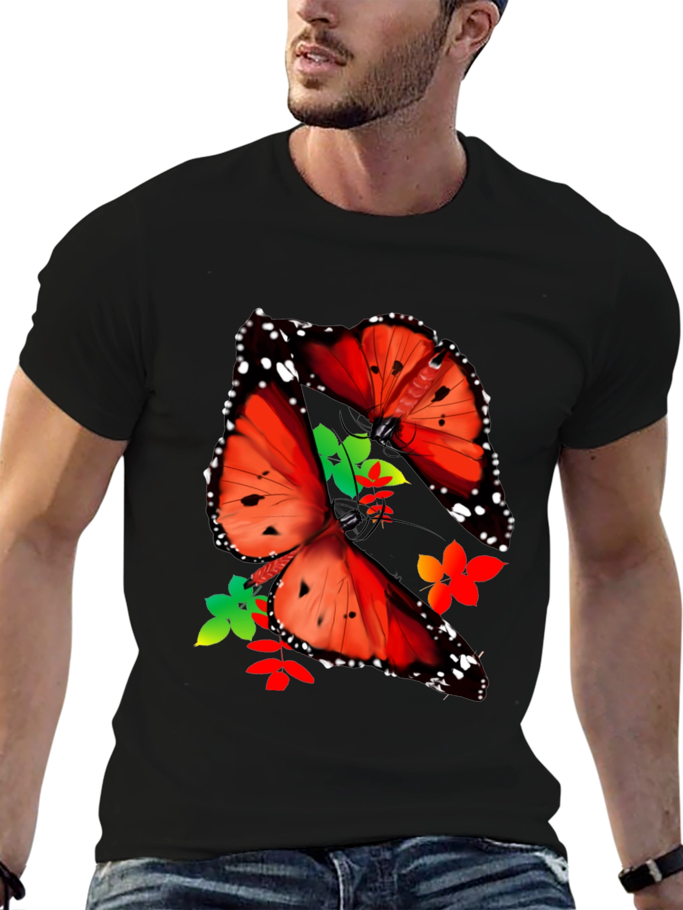 Black Butterfly Graphic Print T-Shirt view 6