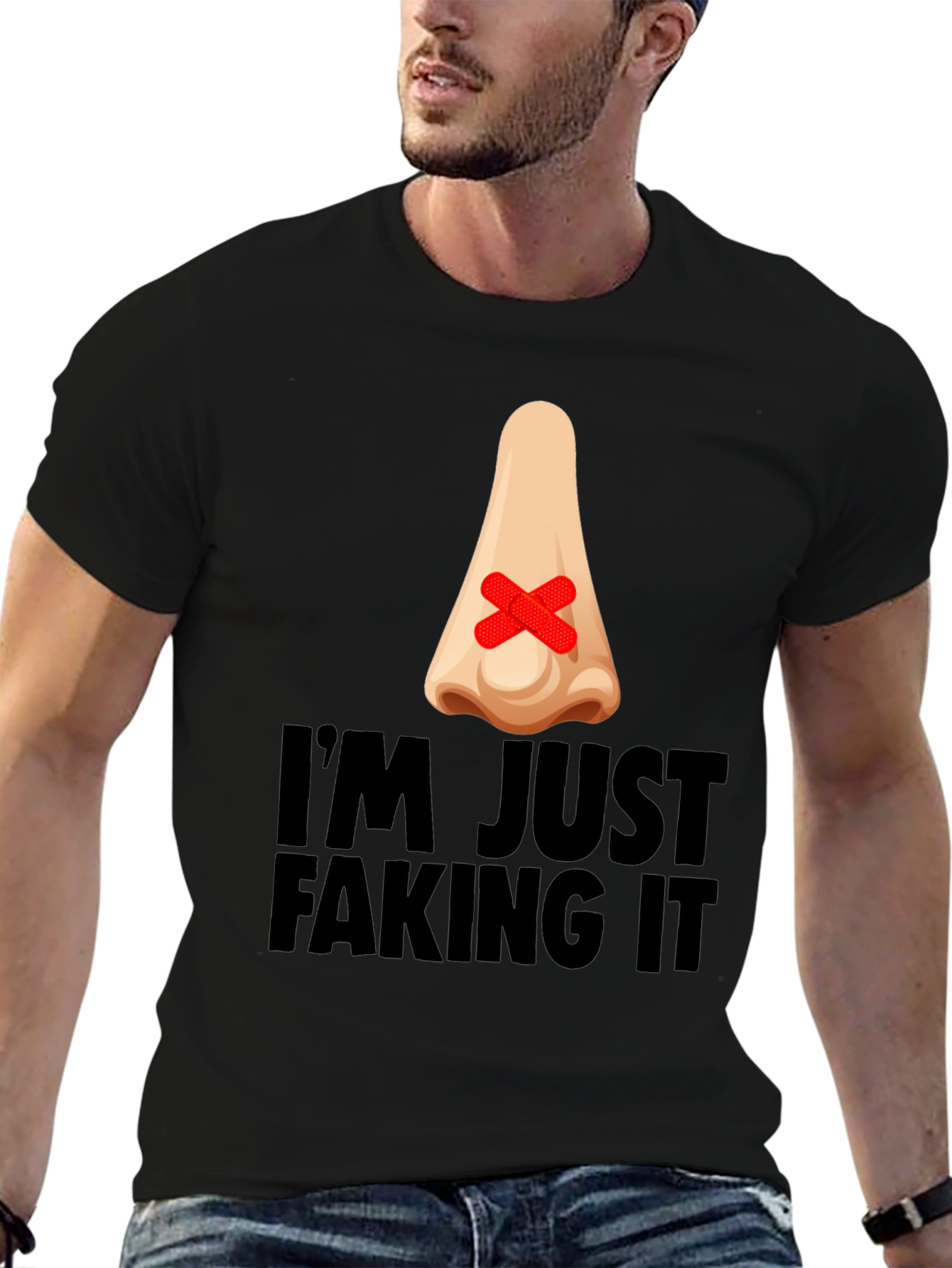 Black I'm Just Faking It Graphic T-Shirt view 6