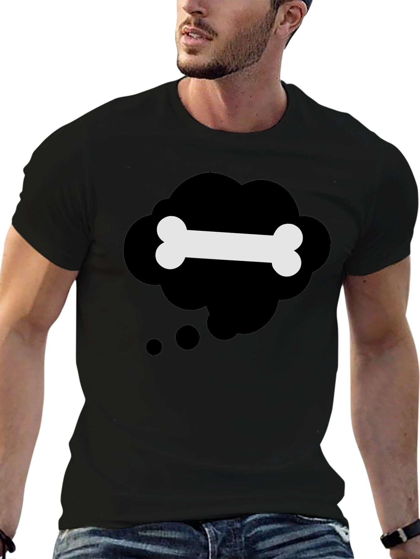 Black Black T-Shirt with Bone Thought Bubble Design view 6