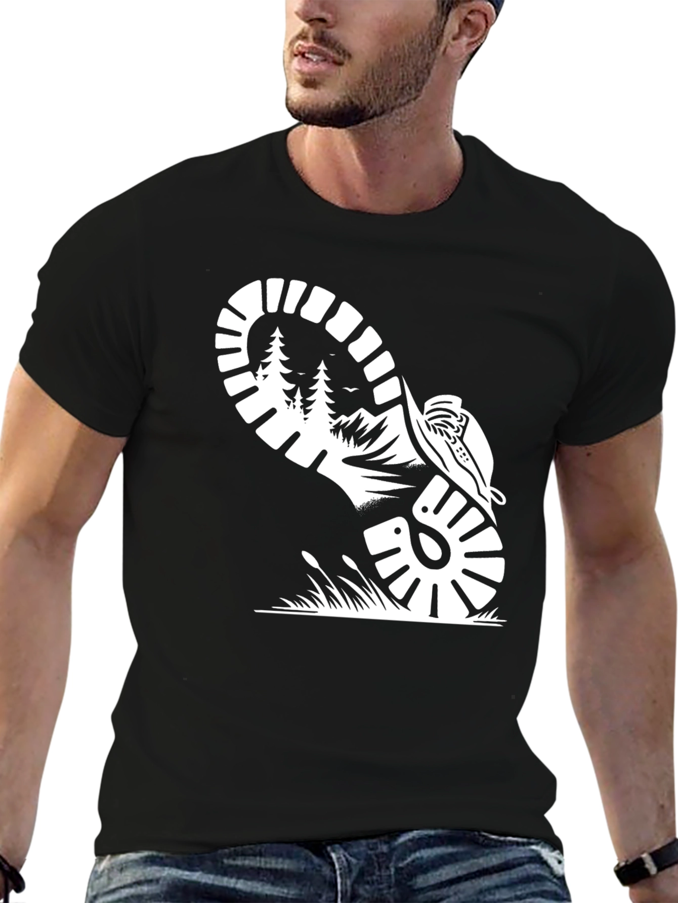 Black Hiking Boot Print Tee - Outdoor Adventure Shirt view 6