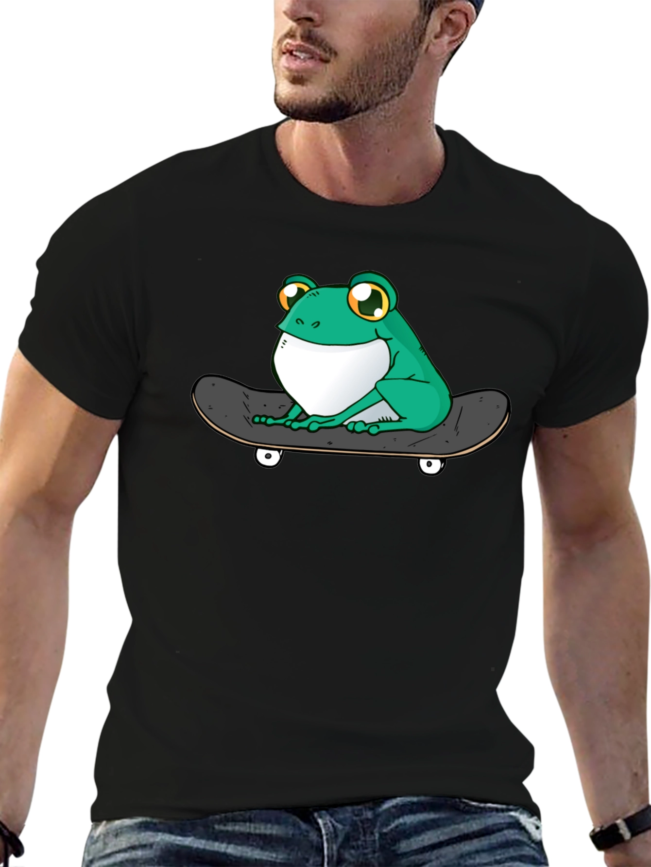 Black Frog on Skateboard T-Shirt - Cool Graphic Tee view 6