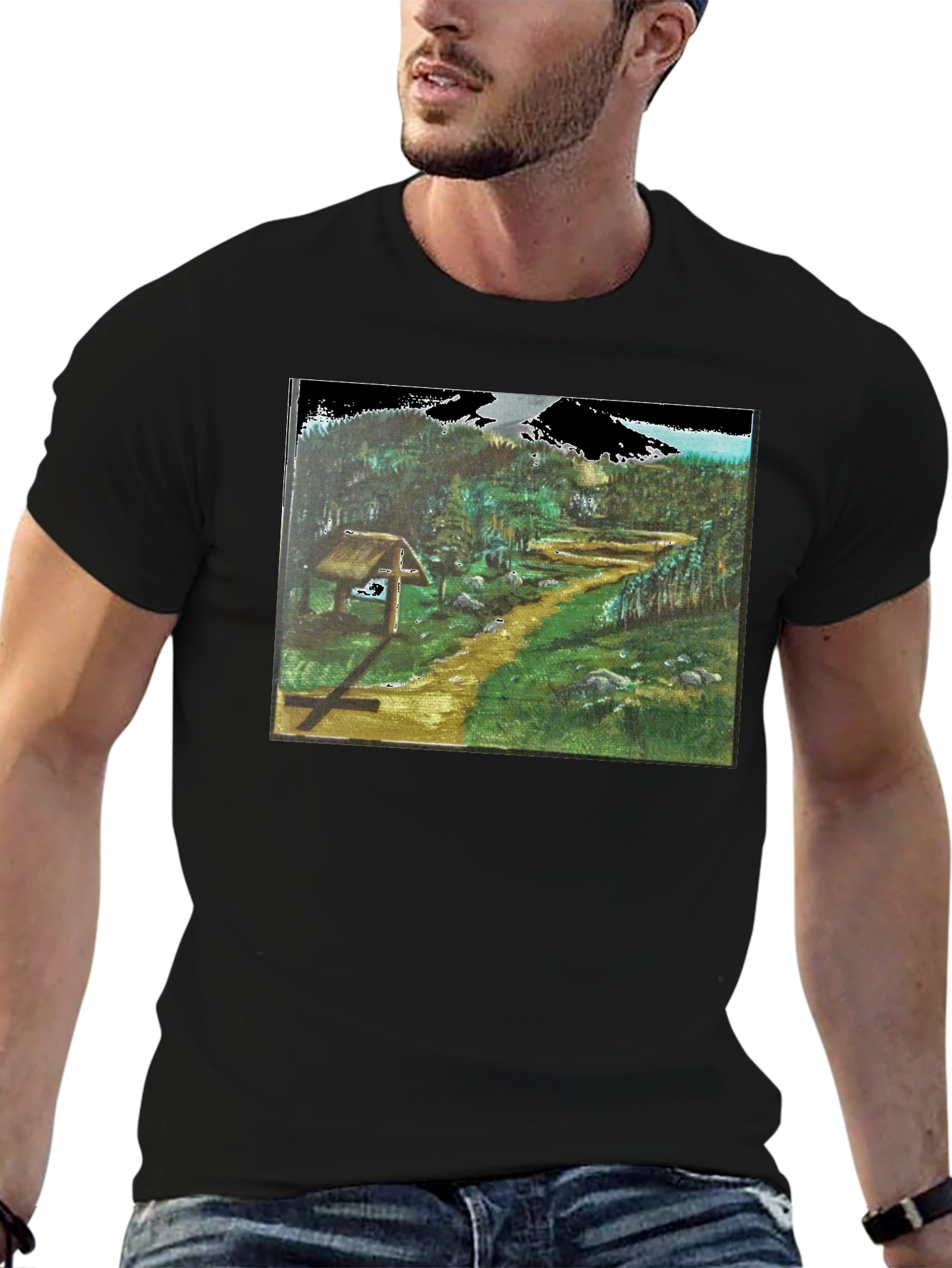 Black Nature Path Graphic Tee - Black Cotton Blend view 6