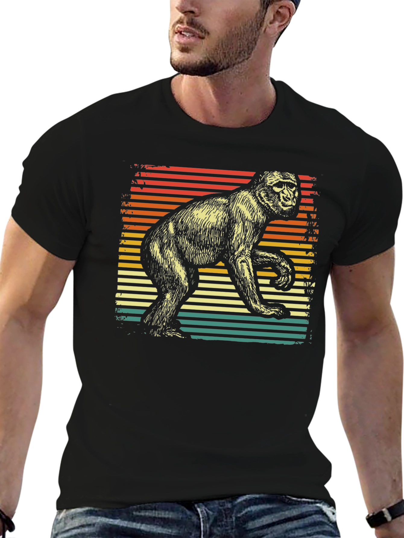 Black Retro Monkey Graphic Tee - Vintage Style Ape T-Shirt view 6