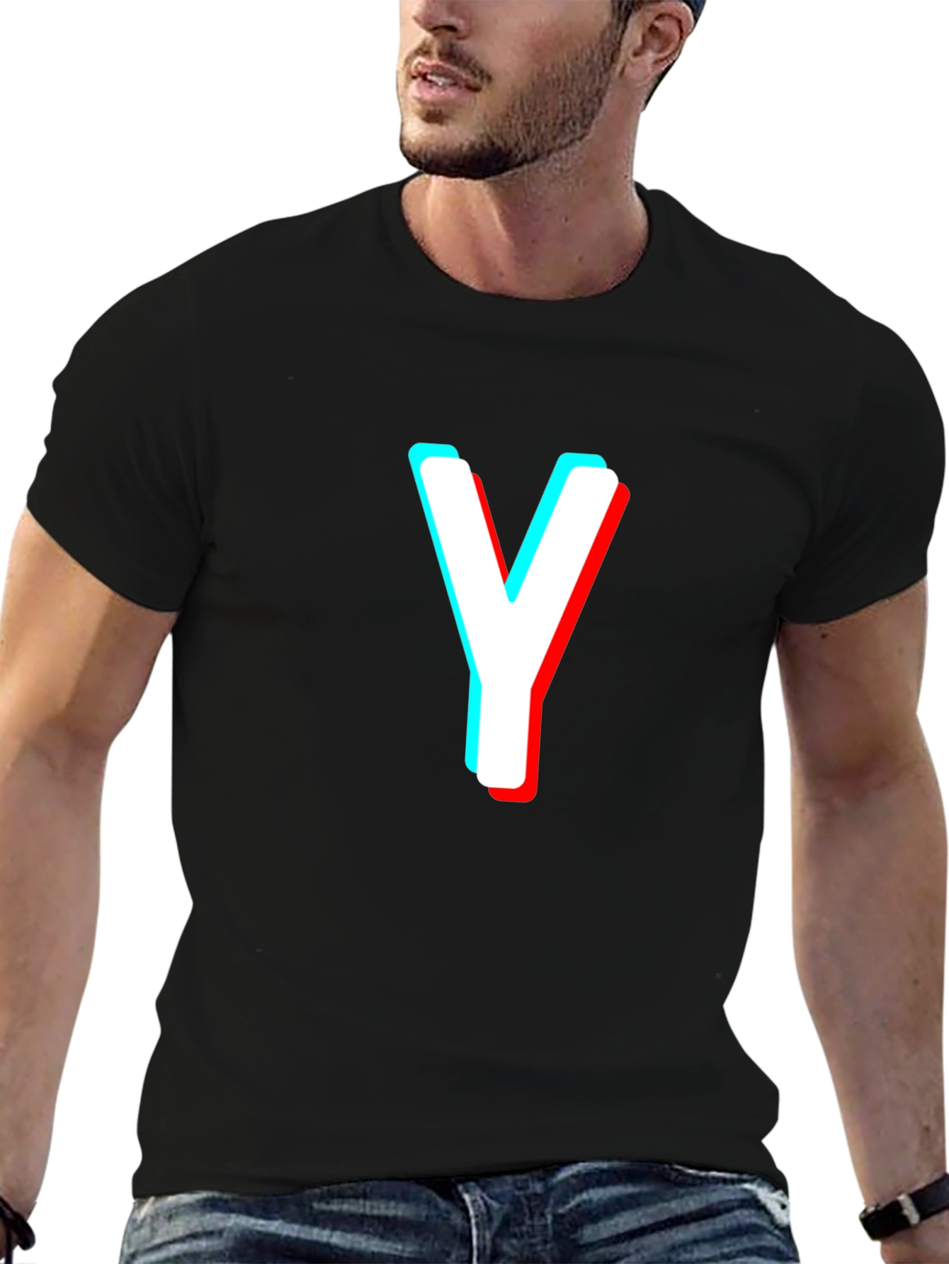 Black Letter Y Black T-Shirt - 3D Effect Graphic Tee view 6