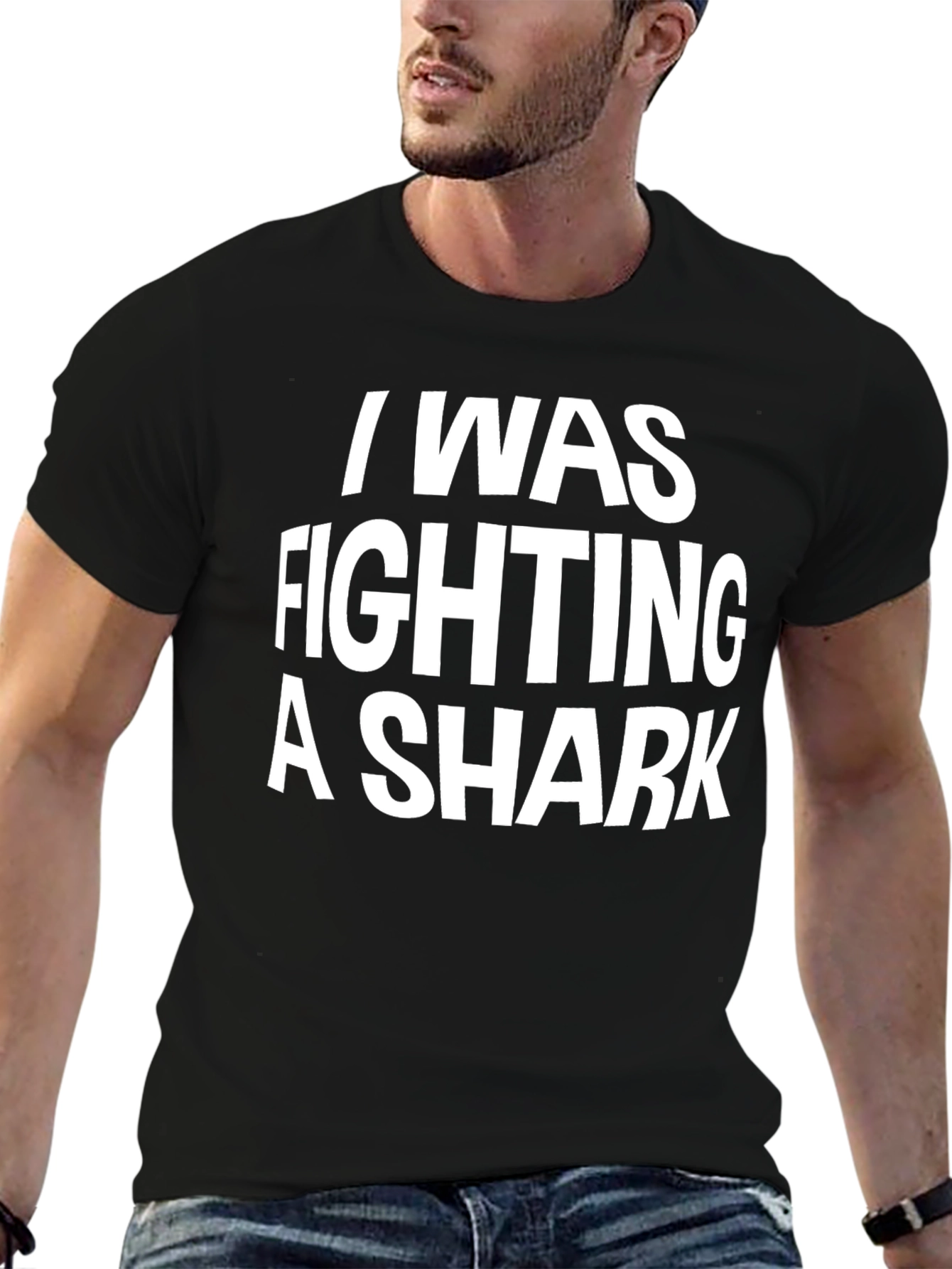 Black I Was Fighting A Shark Black Graphic Tee view 6