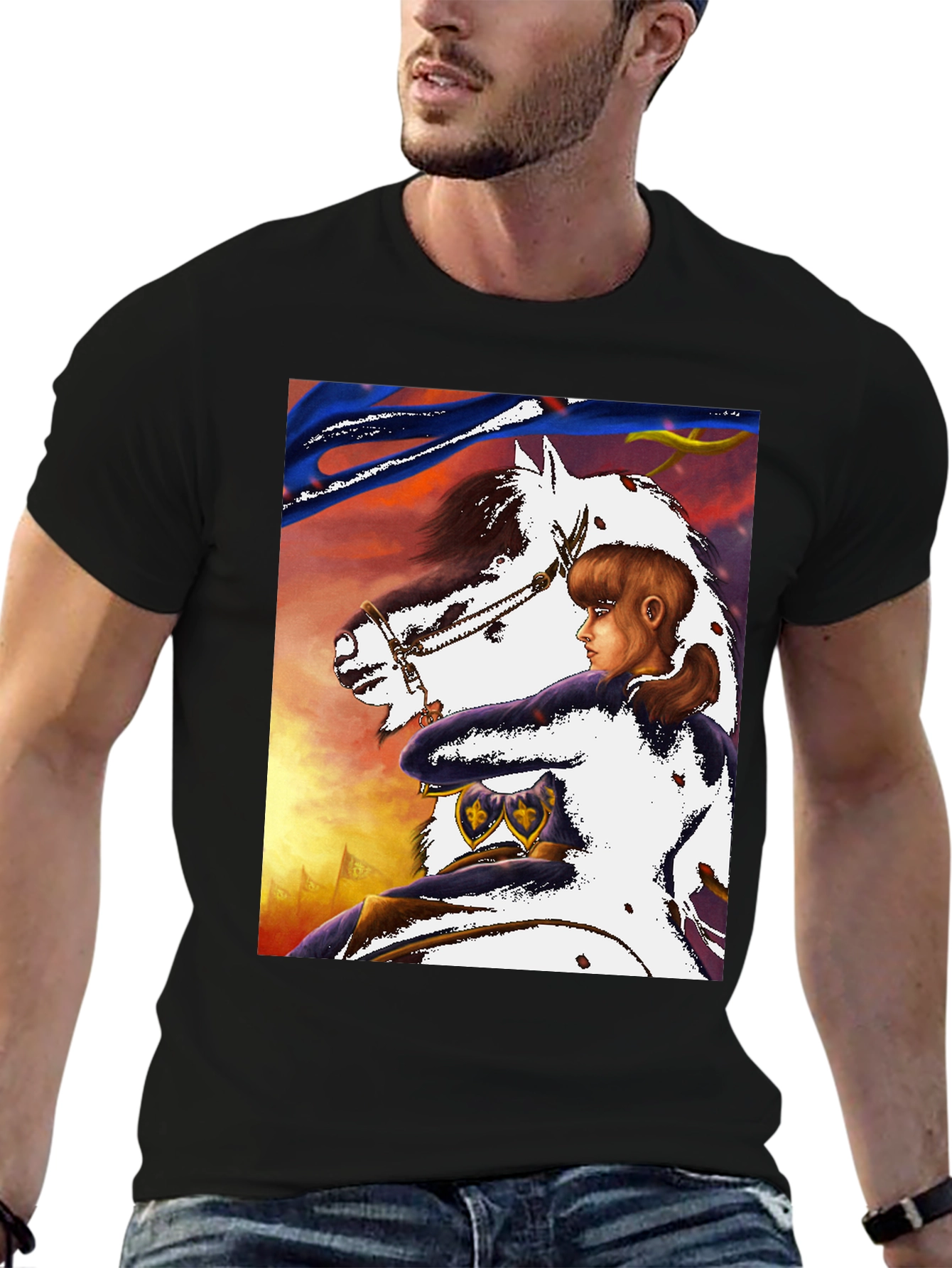 Black Joan of Arc Horseback Ride Graphic Tee view 6