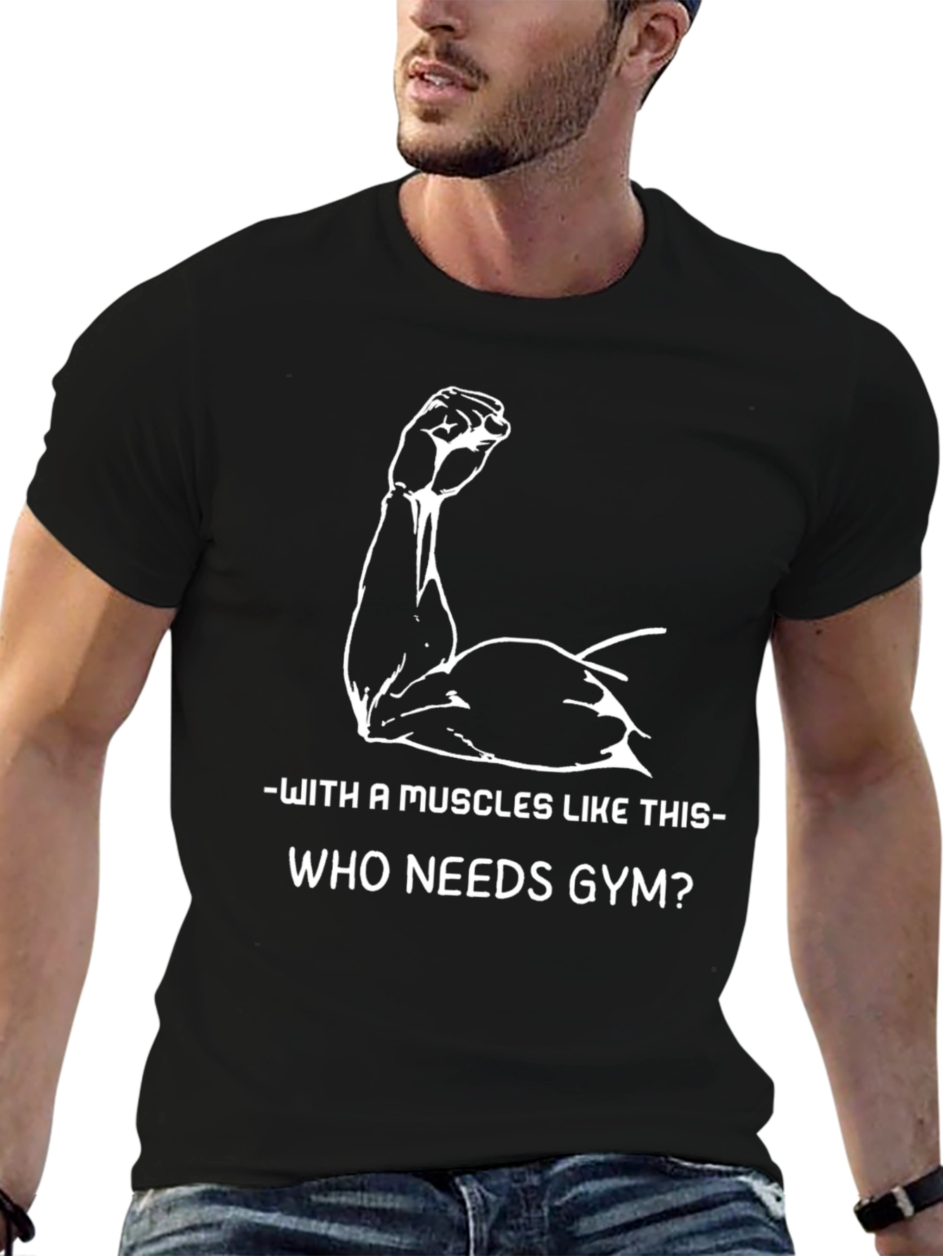 Black Muscles Like This T-Shirt - Gym Humor Tee view 6