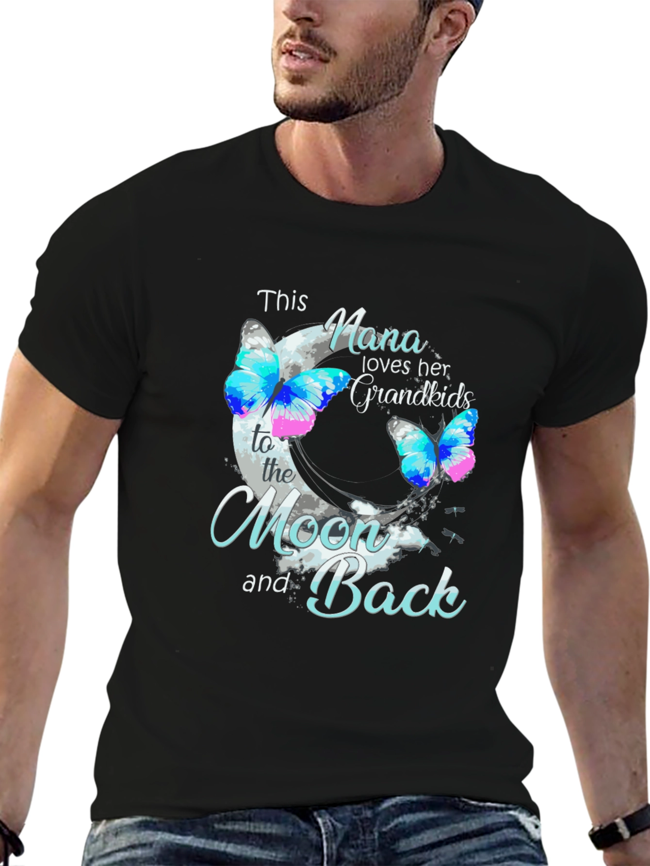 Nana Loves Her Grandkids Black T-Shirt - 6