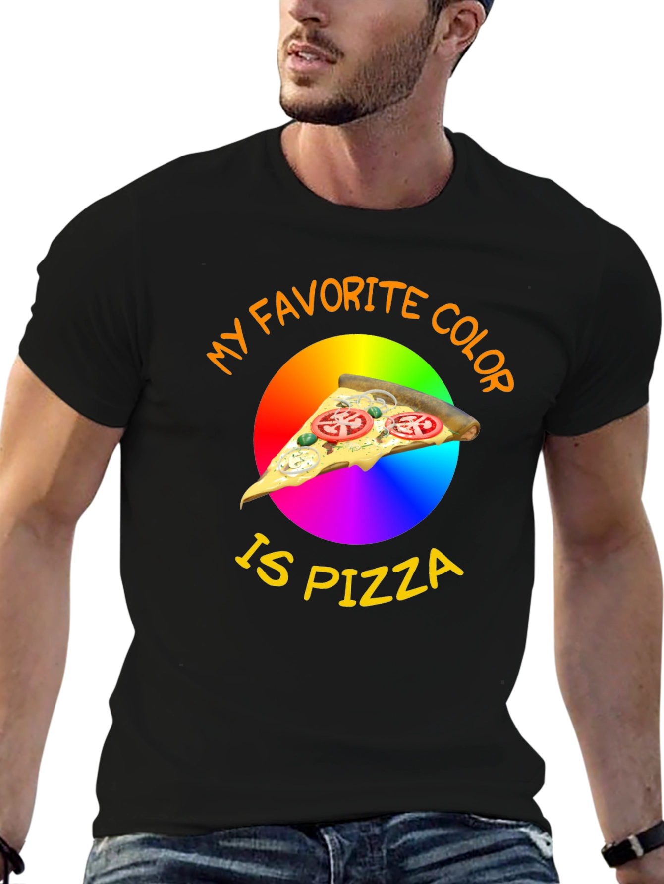 Black My Favorite Color is Pizza T-Shirt view 6