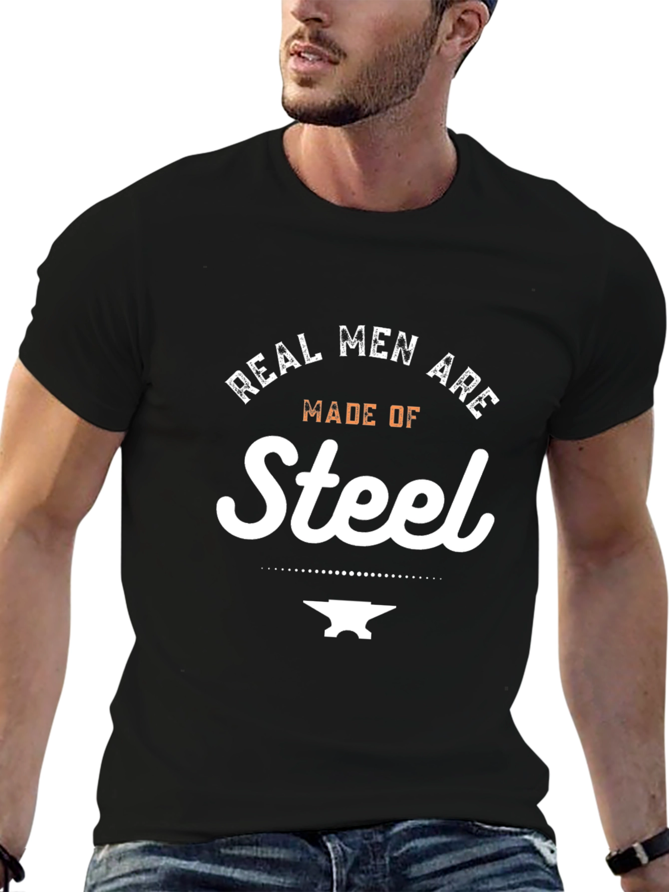 Black Real Men Are Made of Steel Graphic Tee - Black view 6
