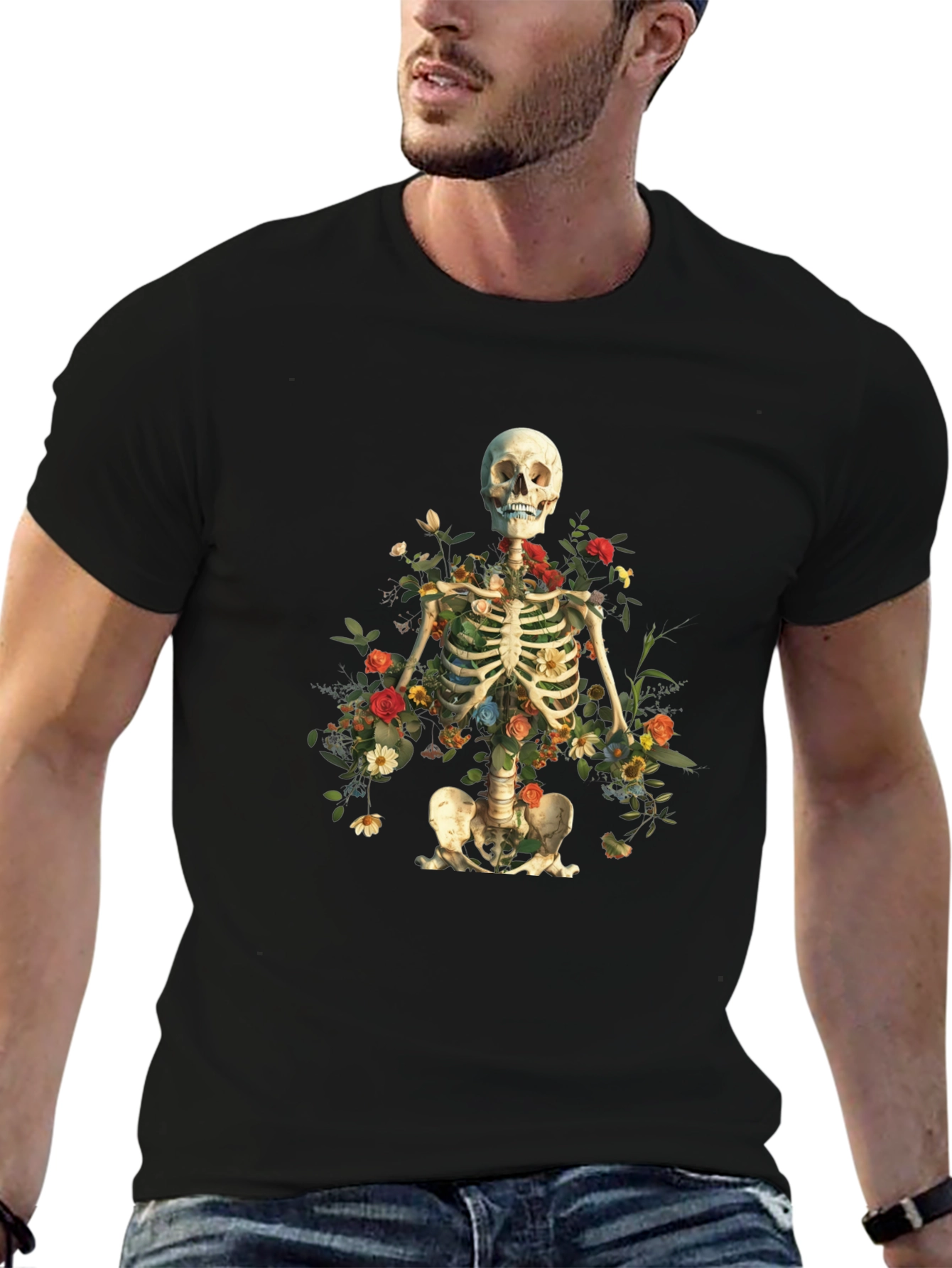 Black Floral Skeleton Graphic Tee view 6