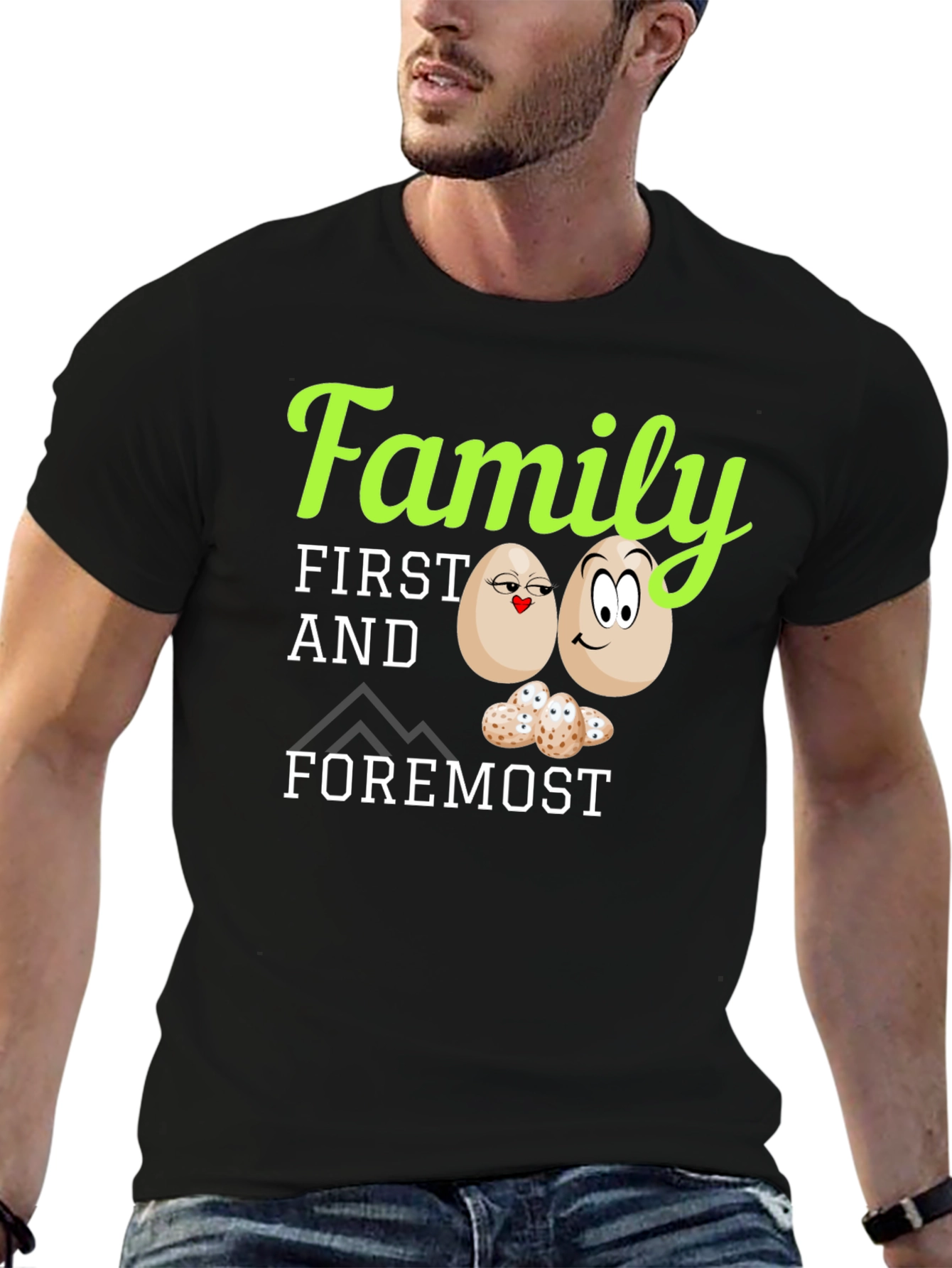 Black Family First T-Shirt - Cute Egg Design view 6