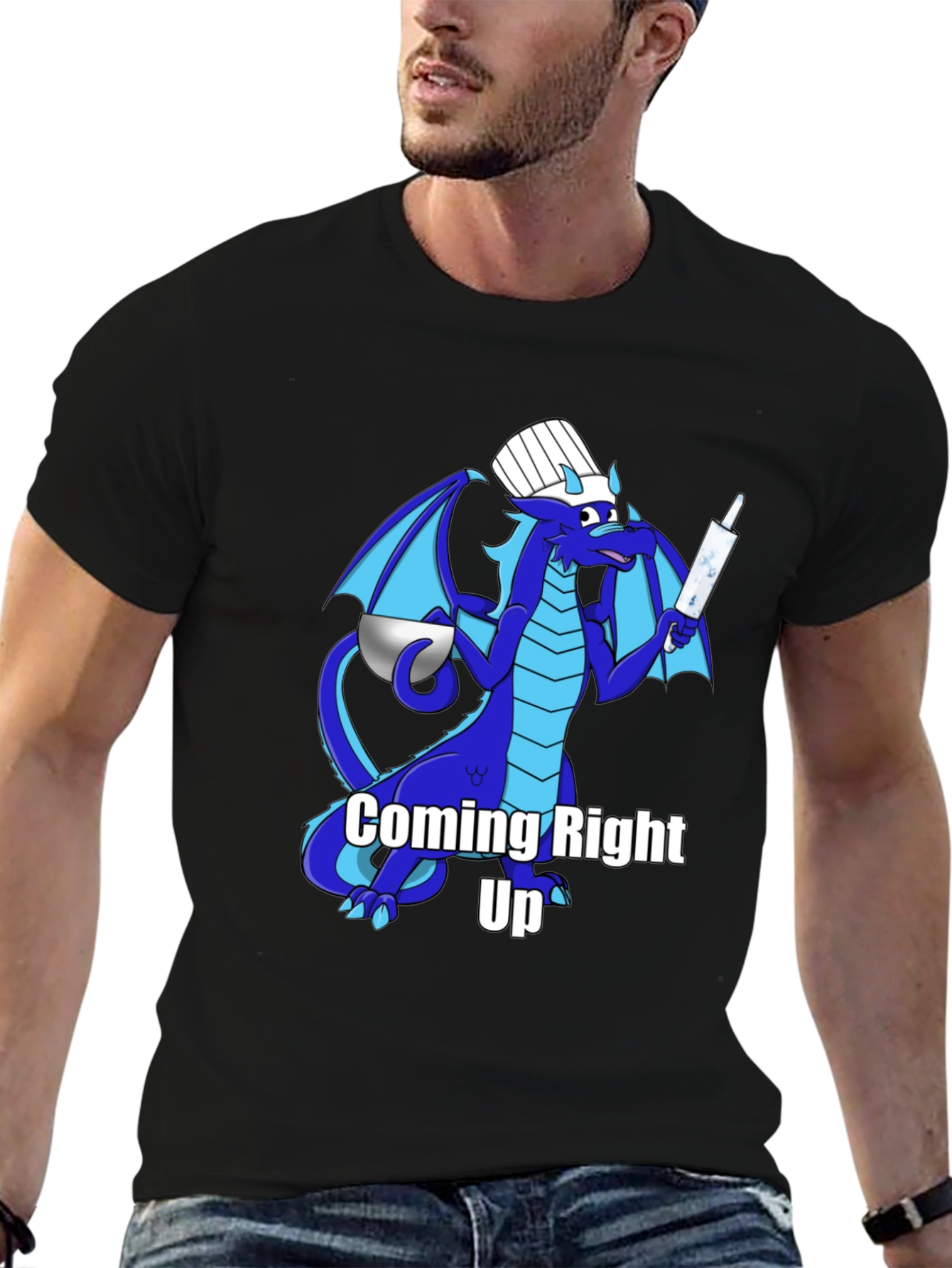 Black Chef Dragon T-Shirt - "Coming Right Up!" view 6