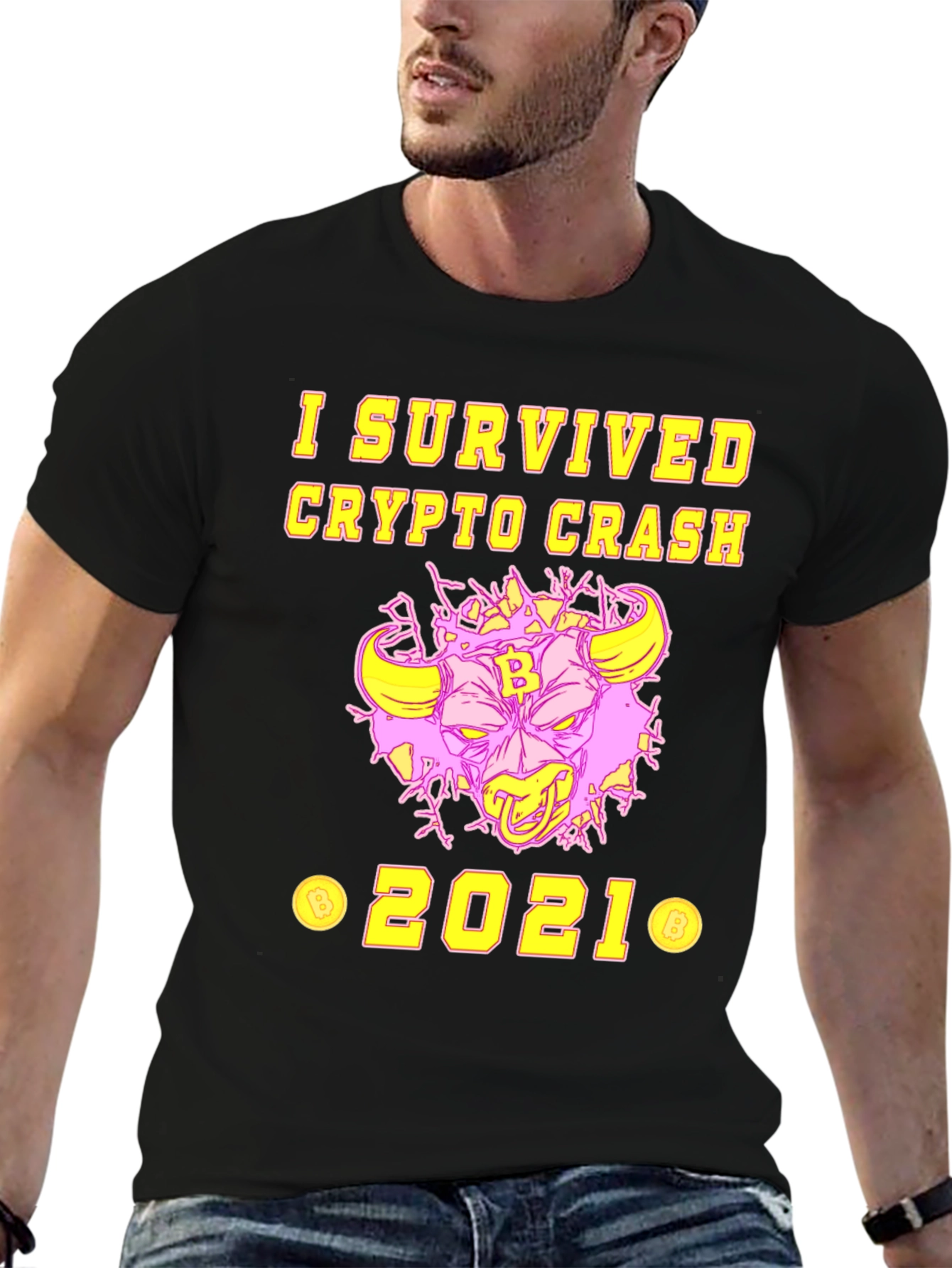 Black I Survived Crypto Crash 2021 T-Shirt view 6