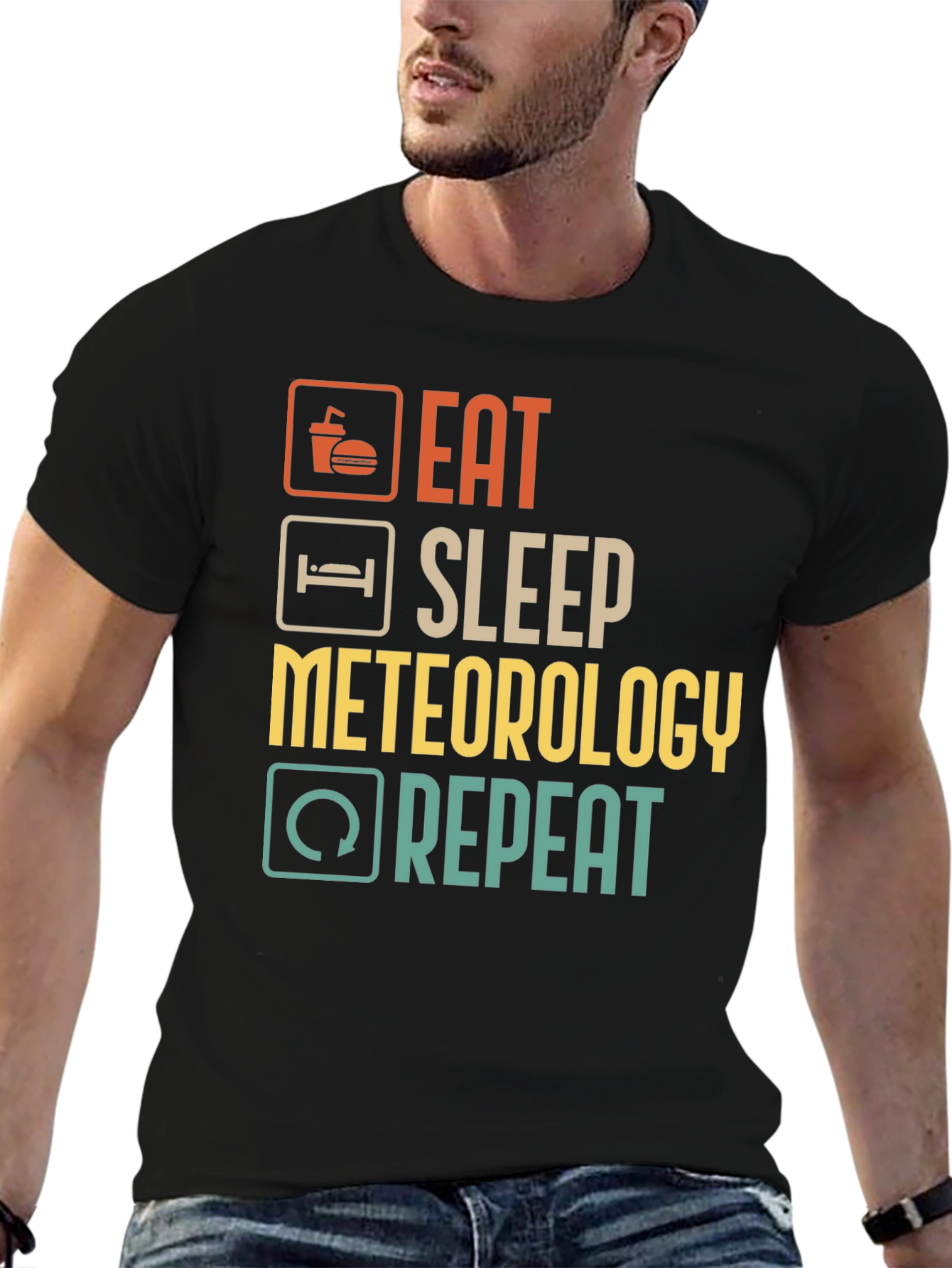 Black Eat Sleep Meteorology Repeat T-Shirt view 6