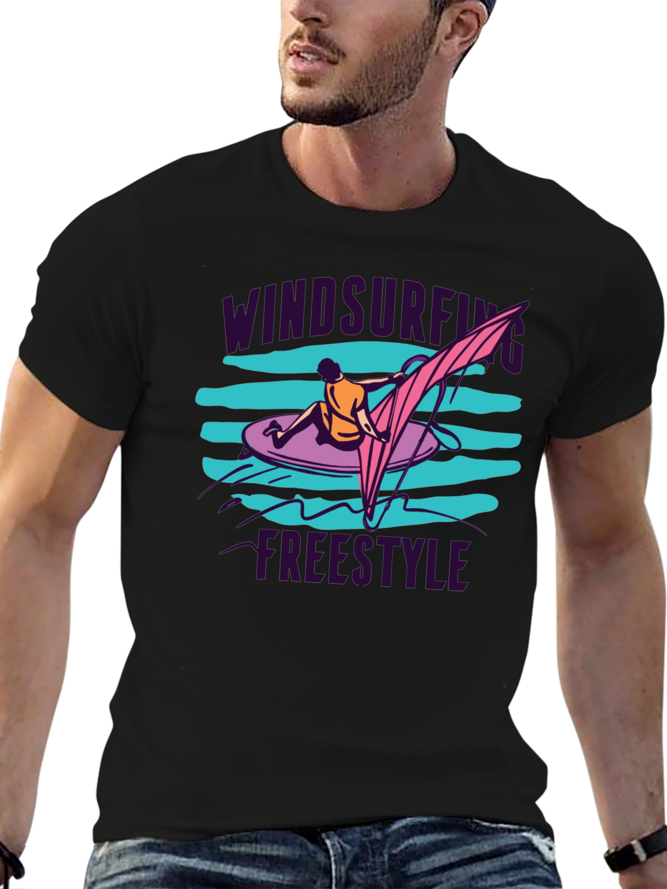 Black Windsurfing Freestyle Black T-Shirt view 6
