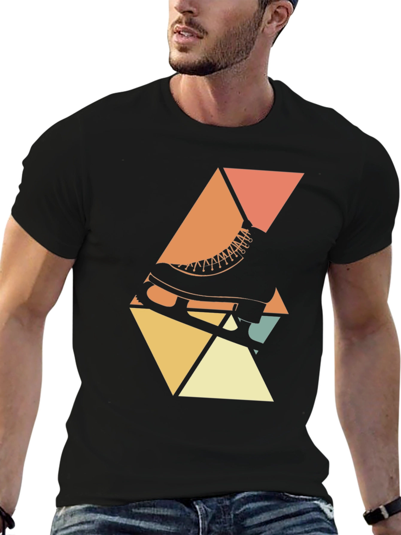 Black Retro Skate T-Shirt - Geometric Design view 6