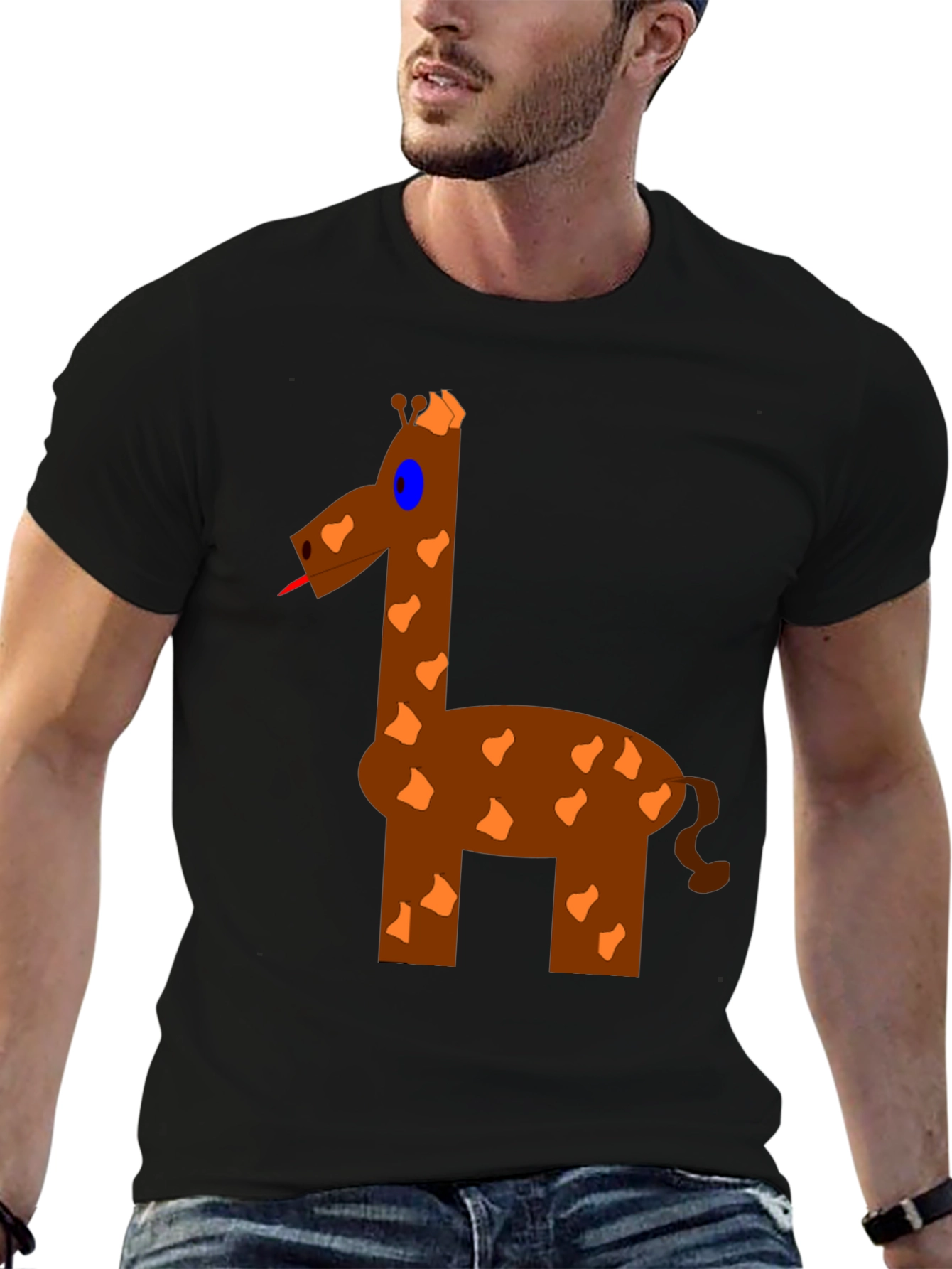 Black Funny Giraffe Graphic T-Shirt - Black Cotton Tee view 6