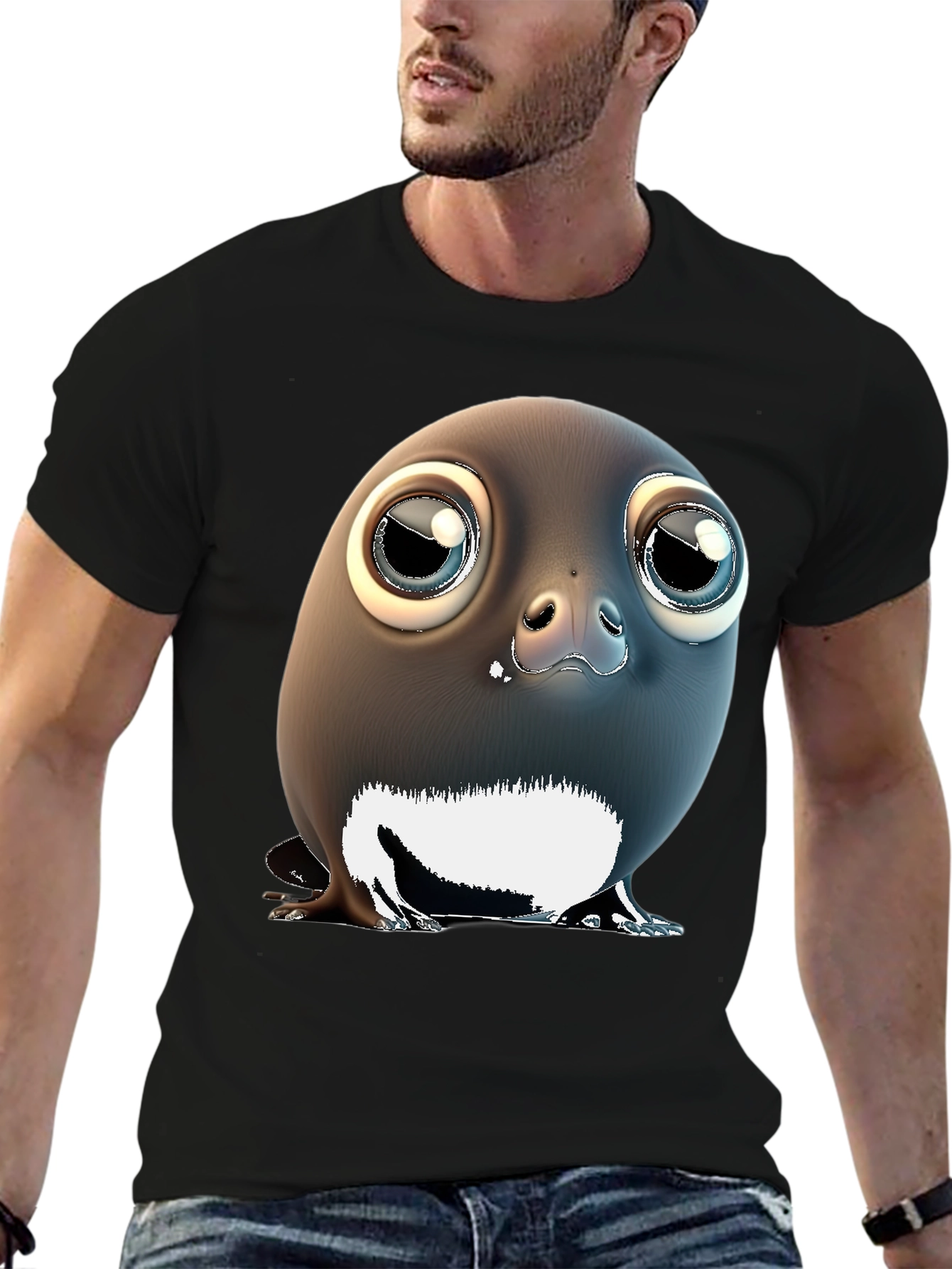 Black Cute Penguin T-Shirt - Unique Graphic Tee view 6
