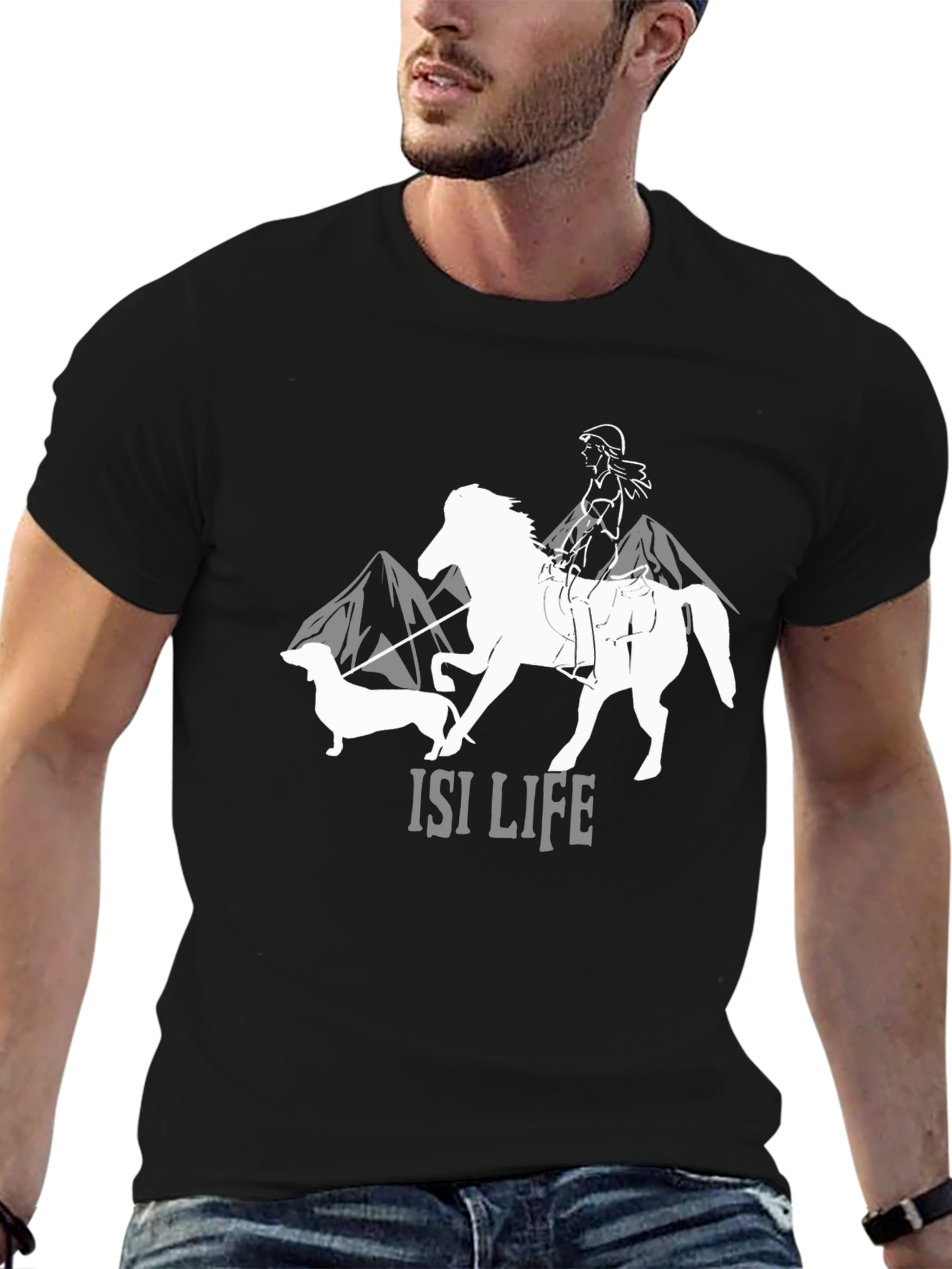 Black ISI Life Black T-Shirt - Horse & Dog Design view 6