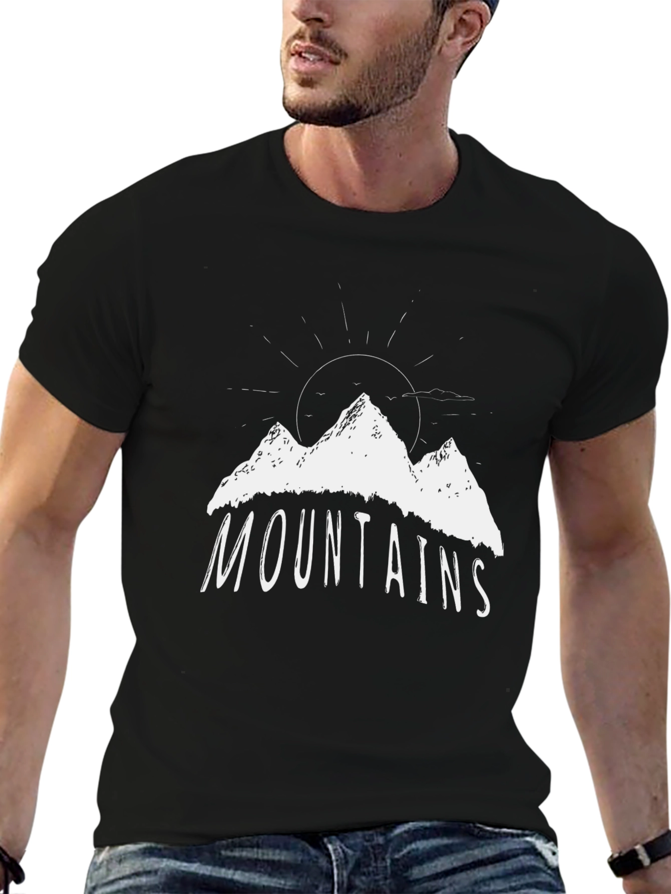 Black Mountains Graphic Tee - Black Cotton T-Shirt view 6