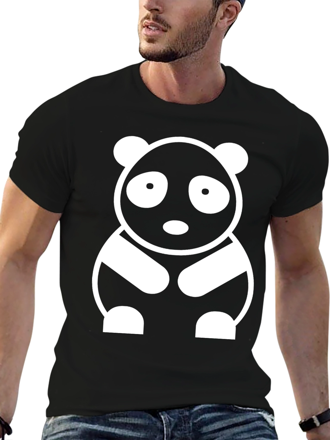 Black Cute Panda Graphic Tee - Black Cotton T-Shirt view 6