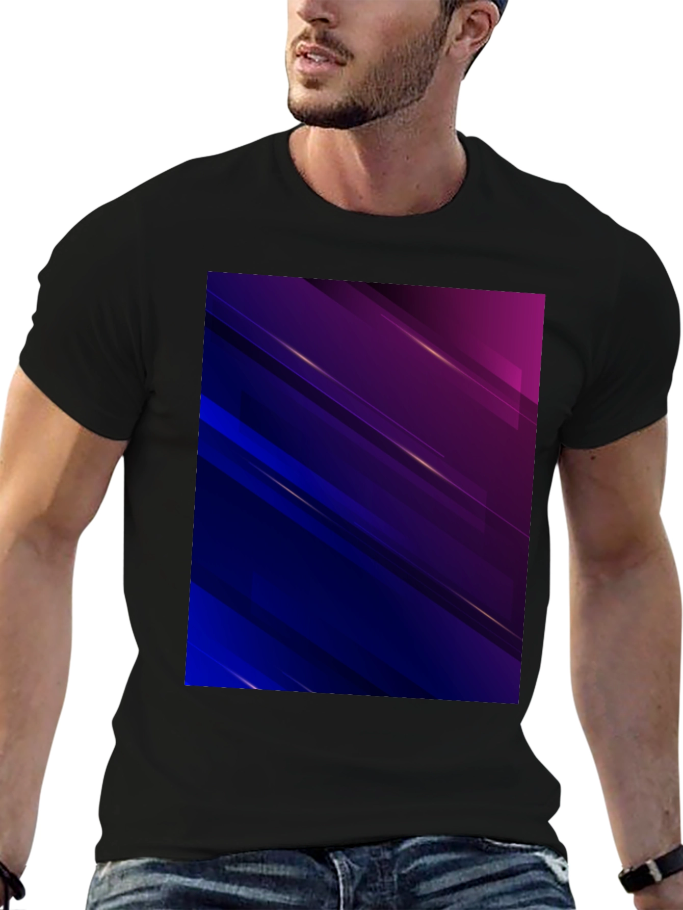 Black Abstract Geometric Black T-Shirt view 6