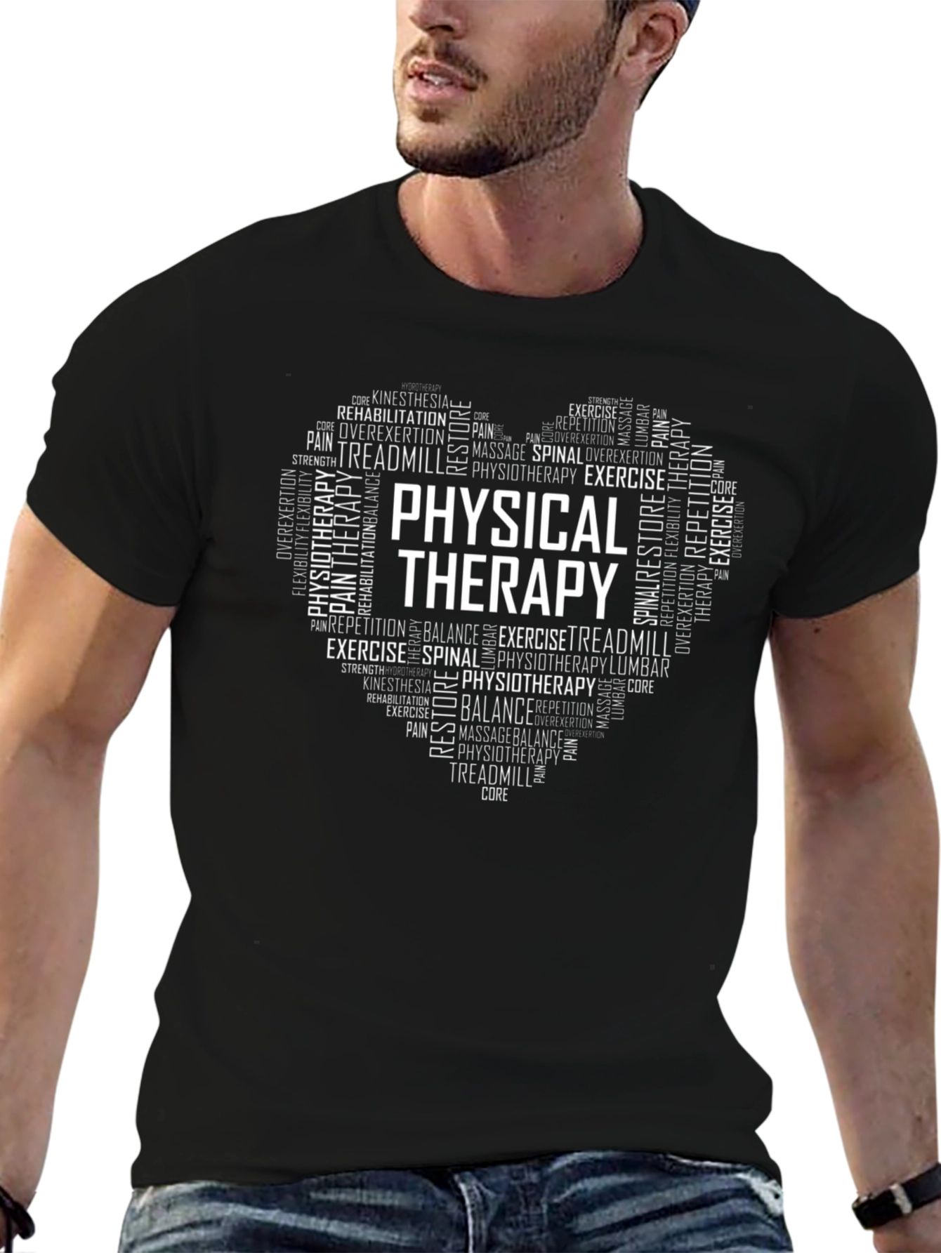 Black Physical Therapy Heart Word Art Graphic T-Shirt view 6