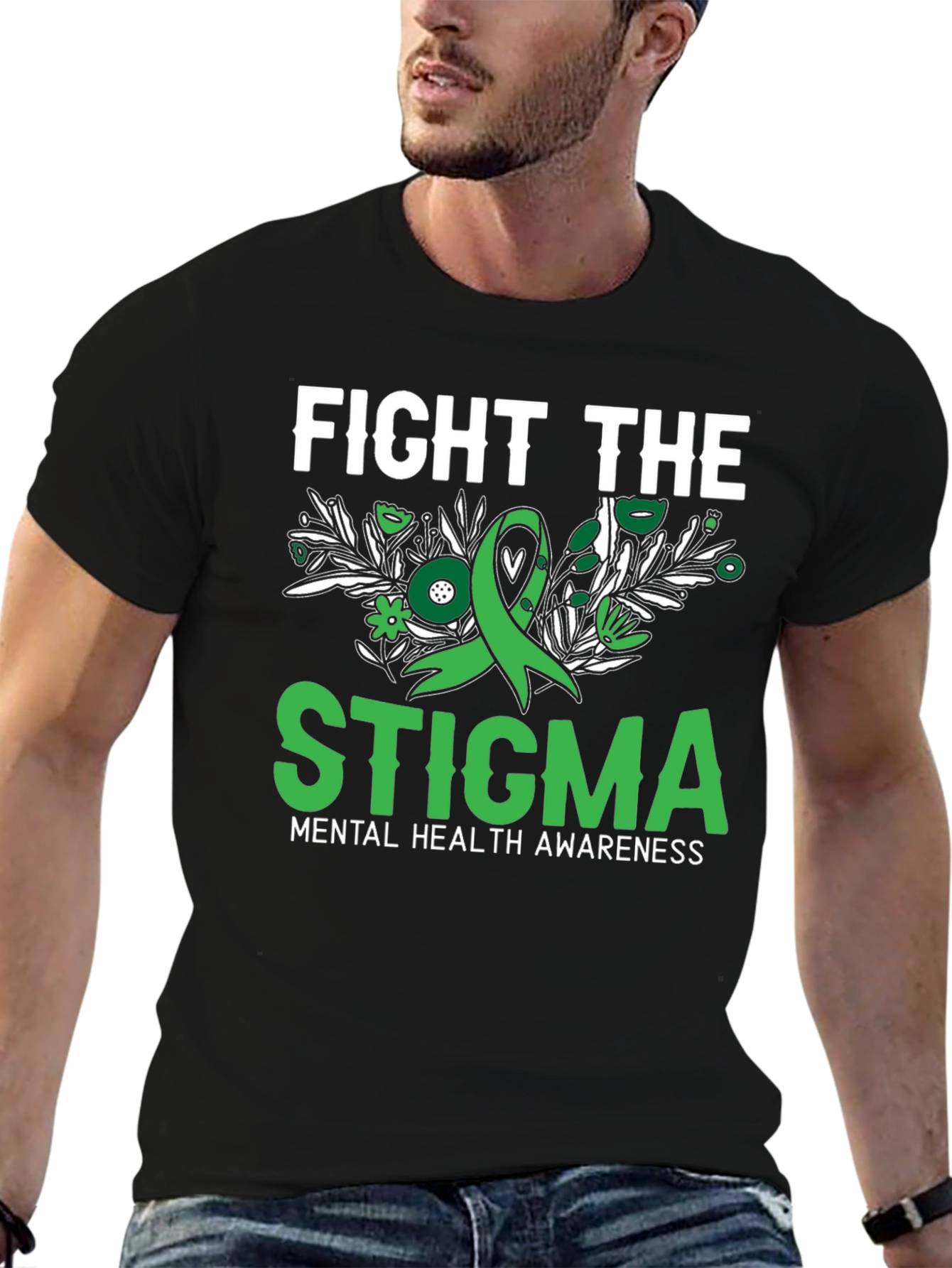 Black Fight the Stigma Mental Health Awareness T-Shirt view 6