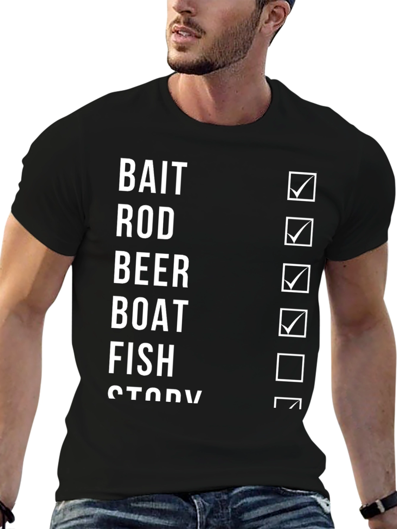 Black Fishing Checklist T-Shirt Funny Fisherman Tee view 6