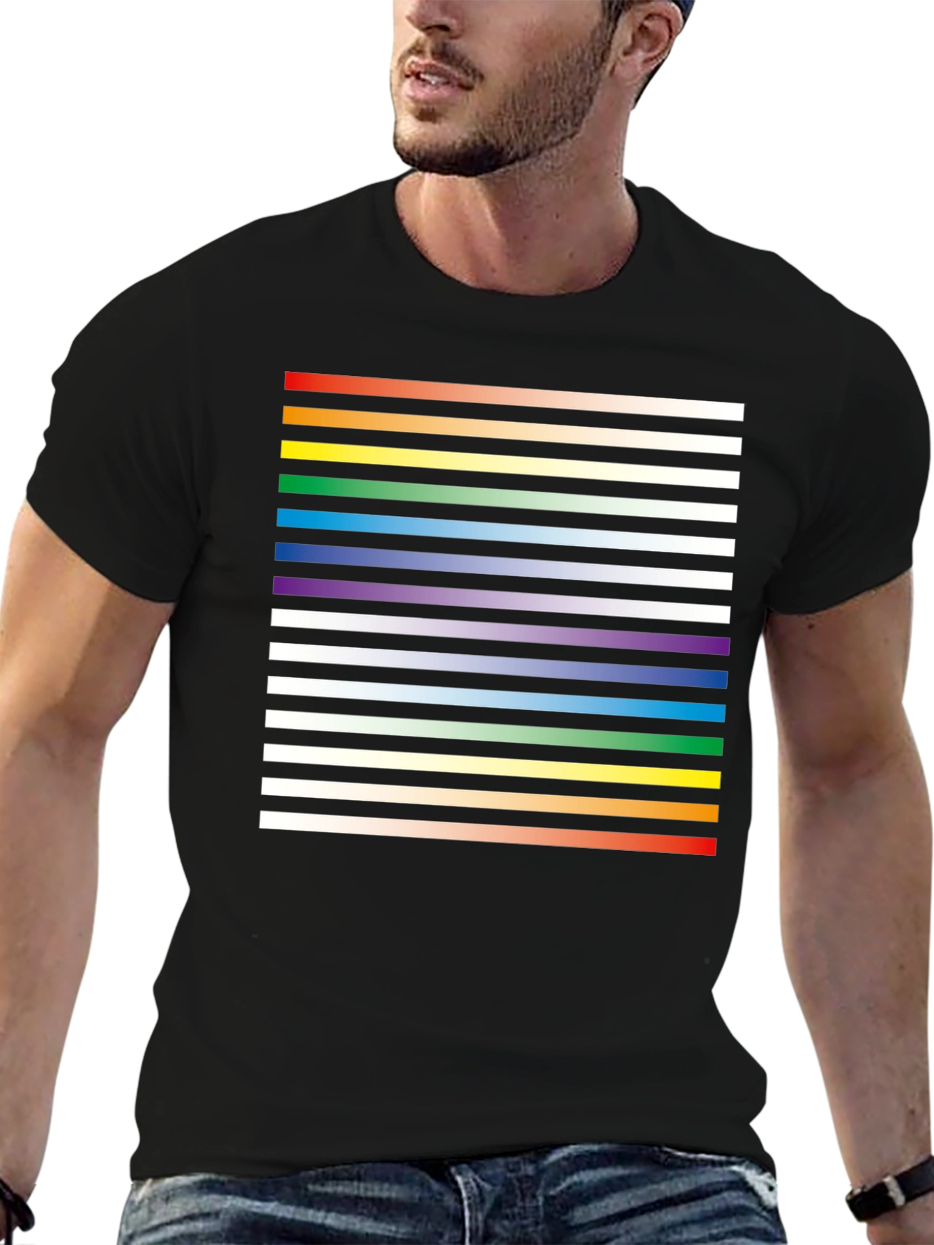 Black Striped Rainbow Graphic Print Black Tee view 6