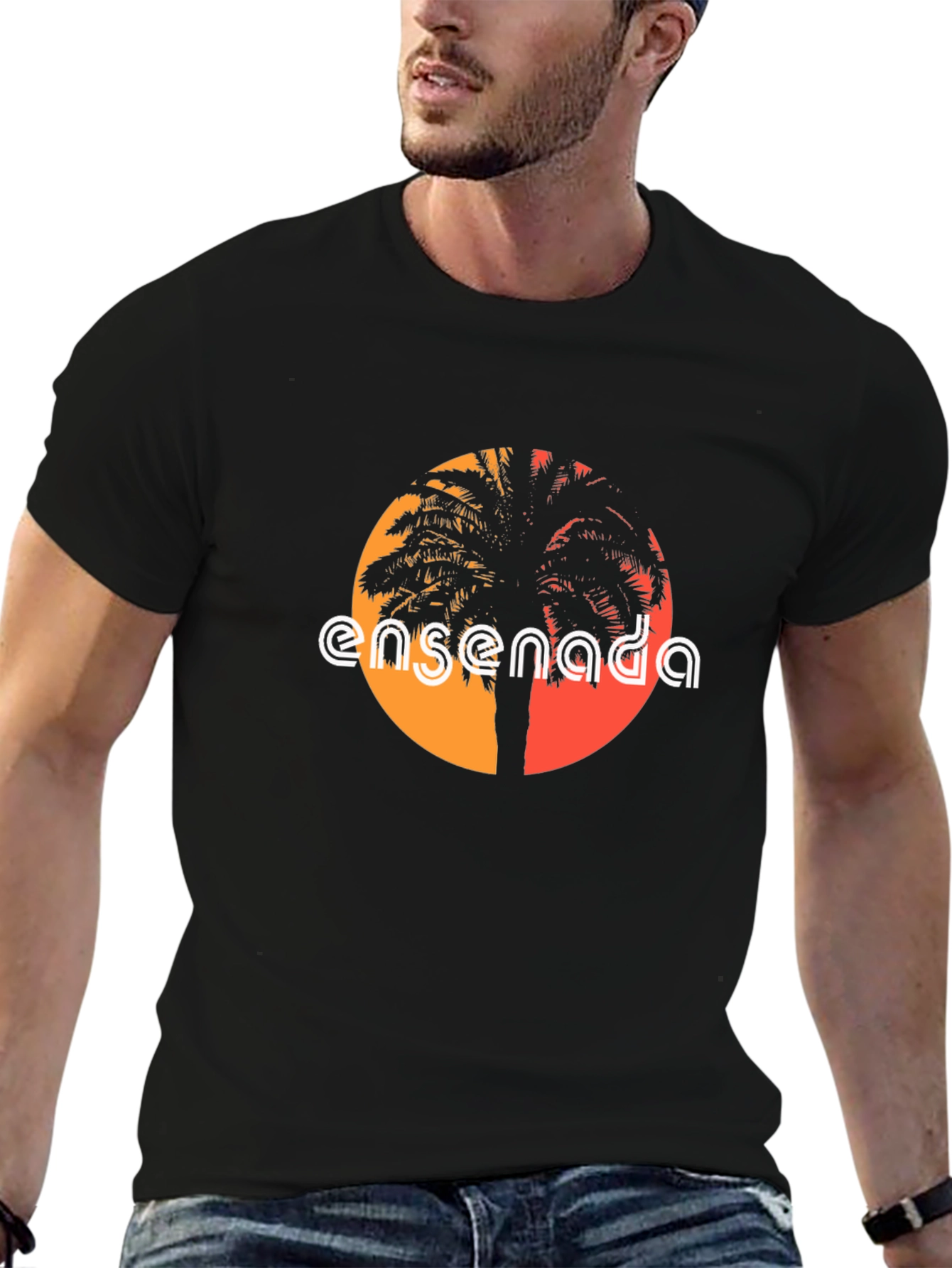 Black Ensenada Palm Tree Graphic Tee - Black view 6