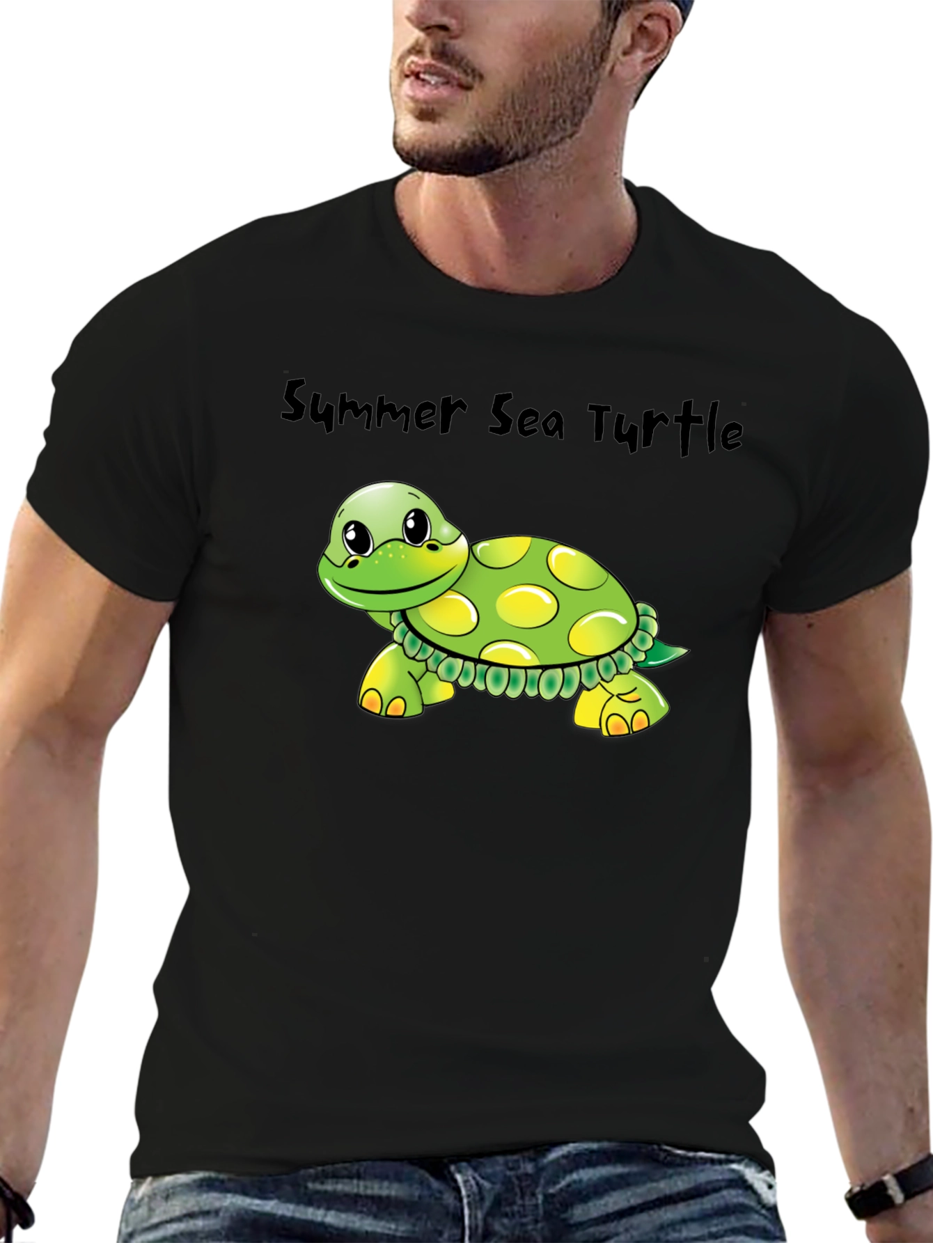 Black Summer Sea Turtle Graphic Tee - Soft Cotton Blend view 6
