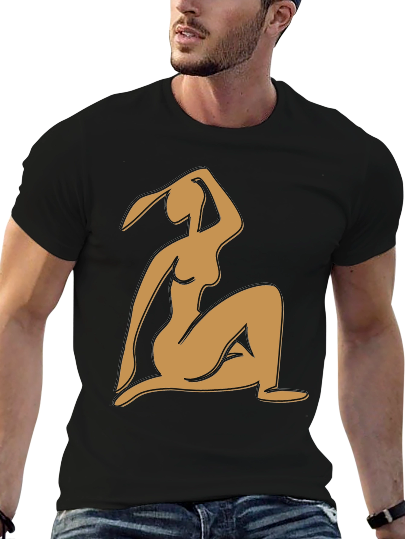 Black Abstract Woman Graphic Tee - Modern Art Shirt view 6