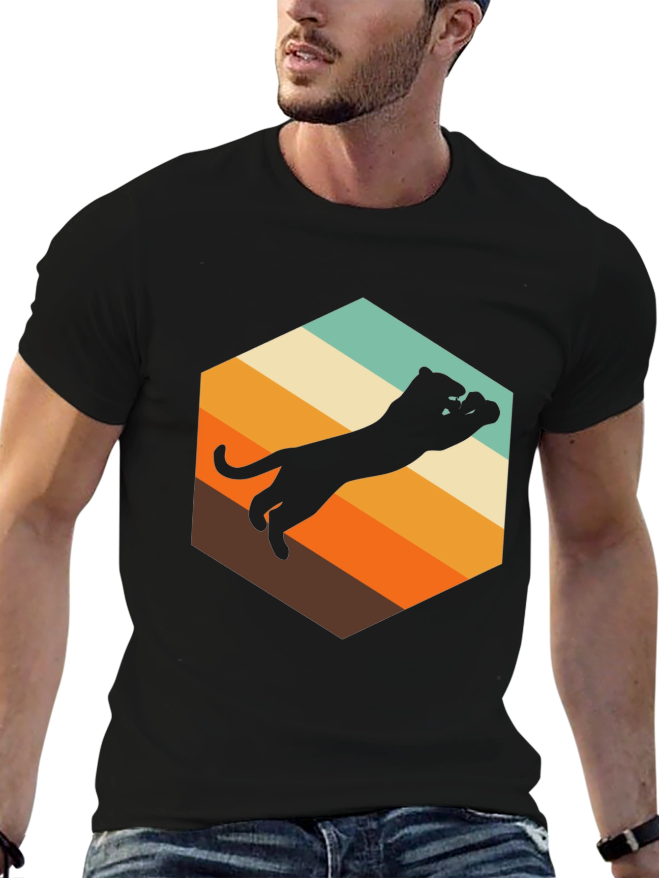 Black Retro Panther Graphic Tee - Men's Black T-Shirt view 6