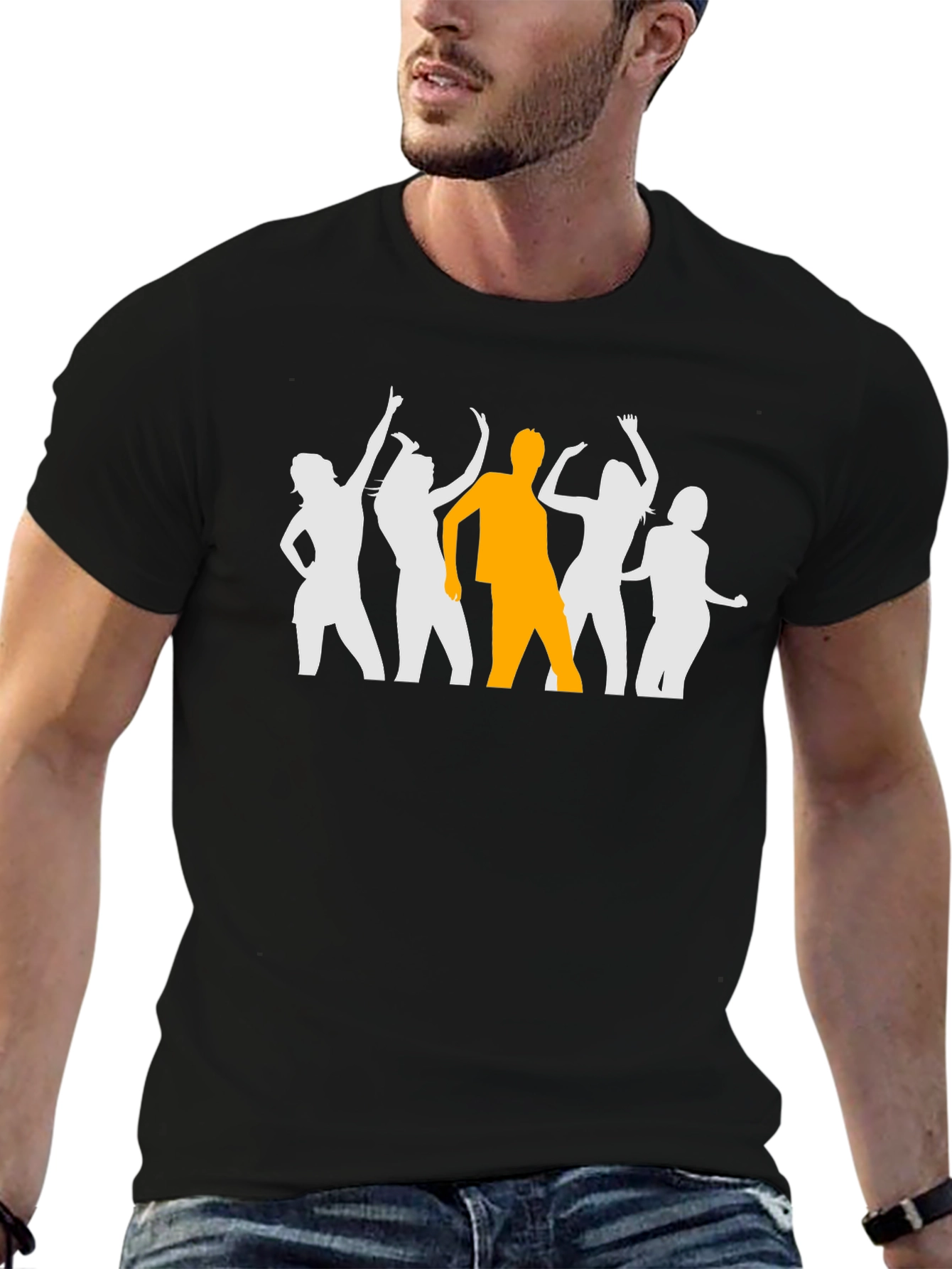 Black Dancing Silhouette Graphic Tee - Black Cotton T-Shirt view 6