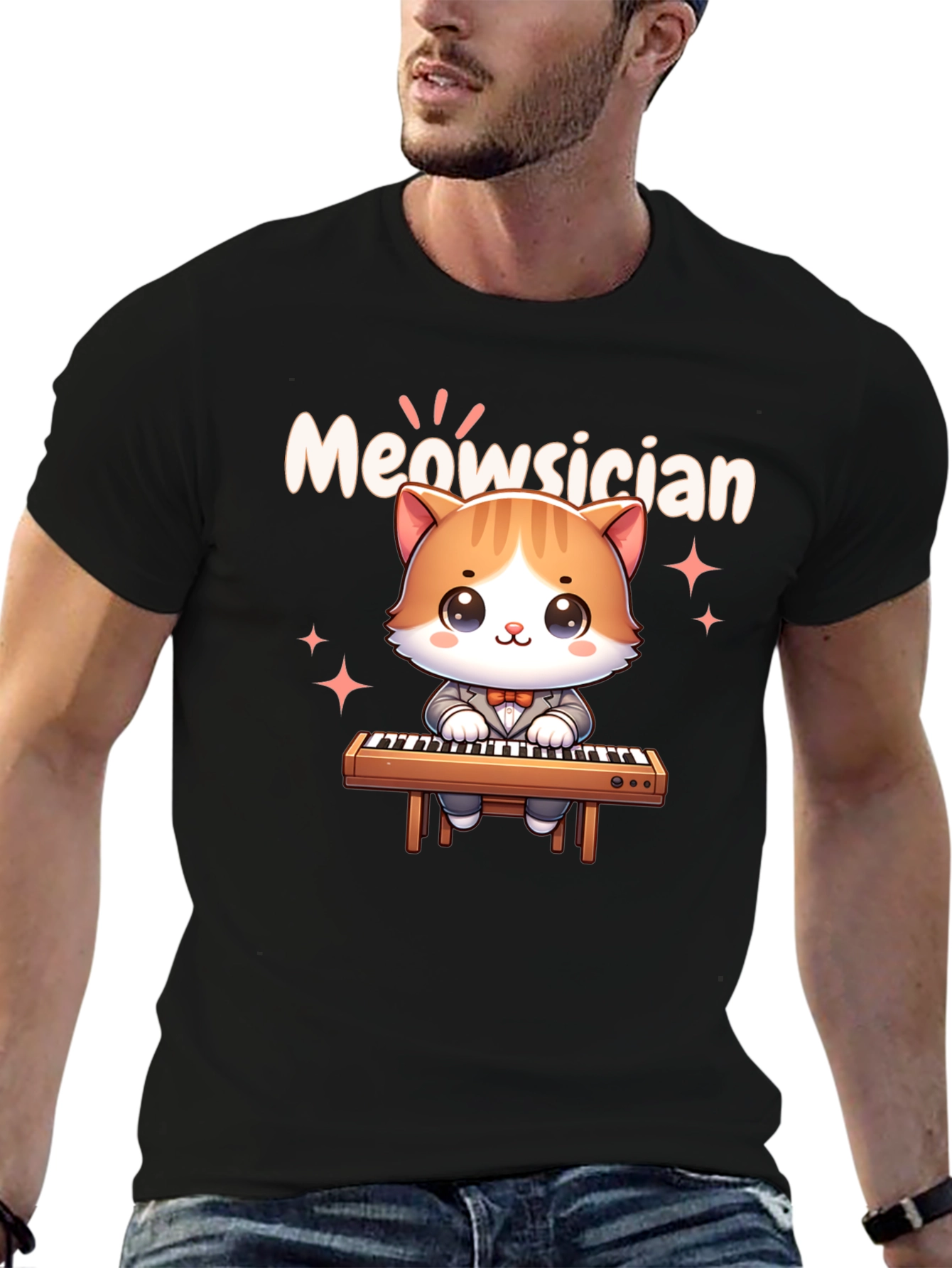 Black Meowsician Cat T-Shirt - Cute Musician Tee view 6
