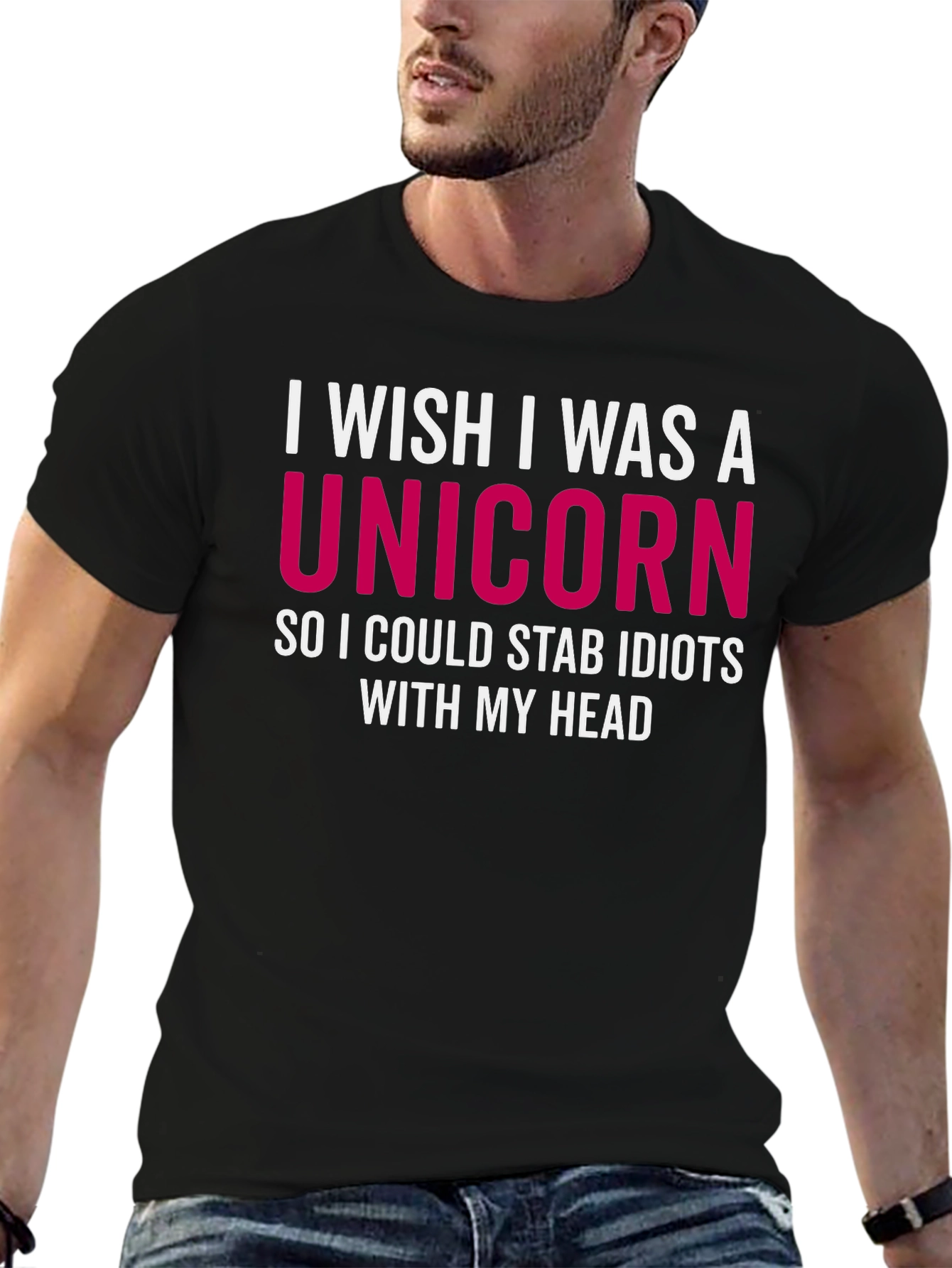 Black I Wish I Was a Unicorn T-Shirt - Funny Sarcastic Tee view 6